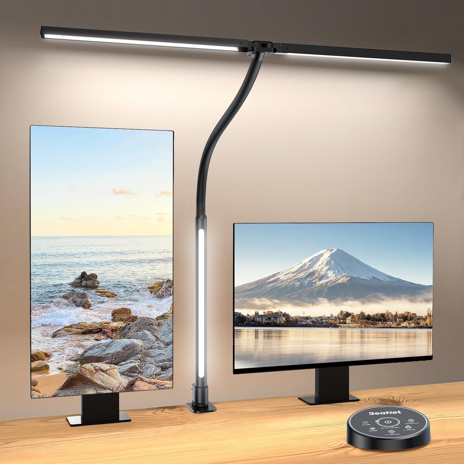 Beanet LED Desk Lamp with Clamp, 24W Ultra Bright, RGB Lighting, Remote Control, Model BNT-DEL03A, Black