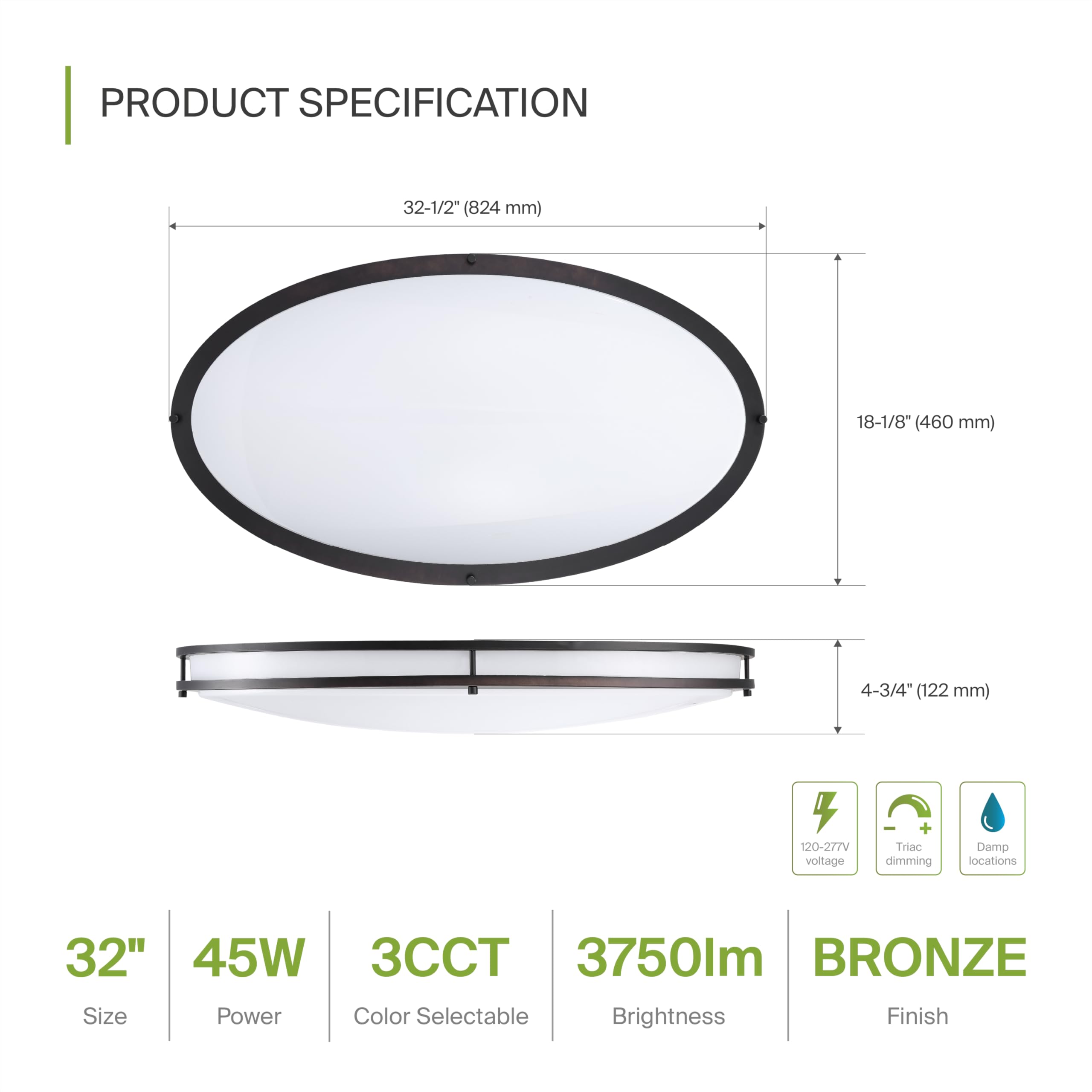 ASD LED Flush Mount Light Fixture, 32 Inch, 45W, Dimmable, Energy Star, Oil-Rubbed Bronze, 2 Pack, Model A-LFMOV-M32D