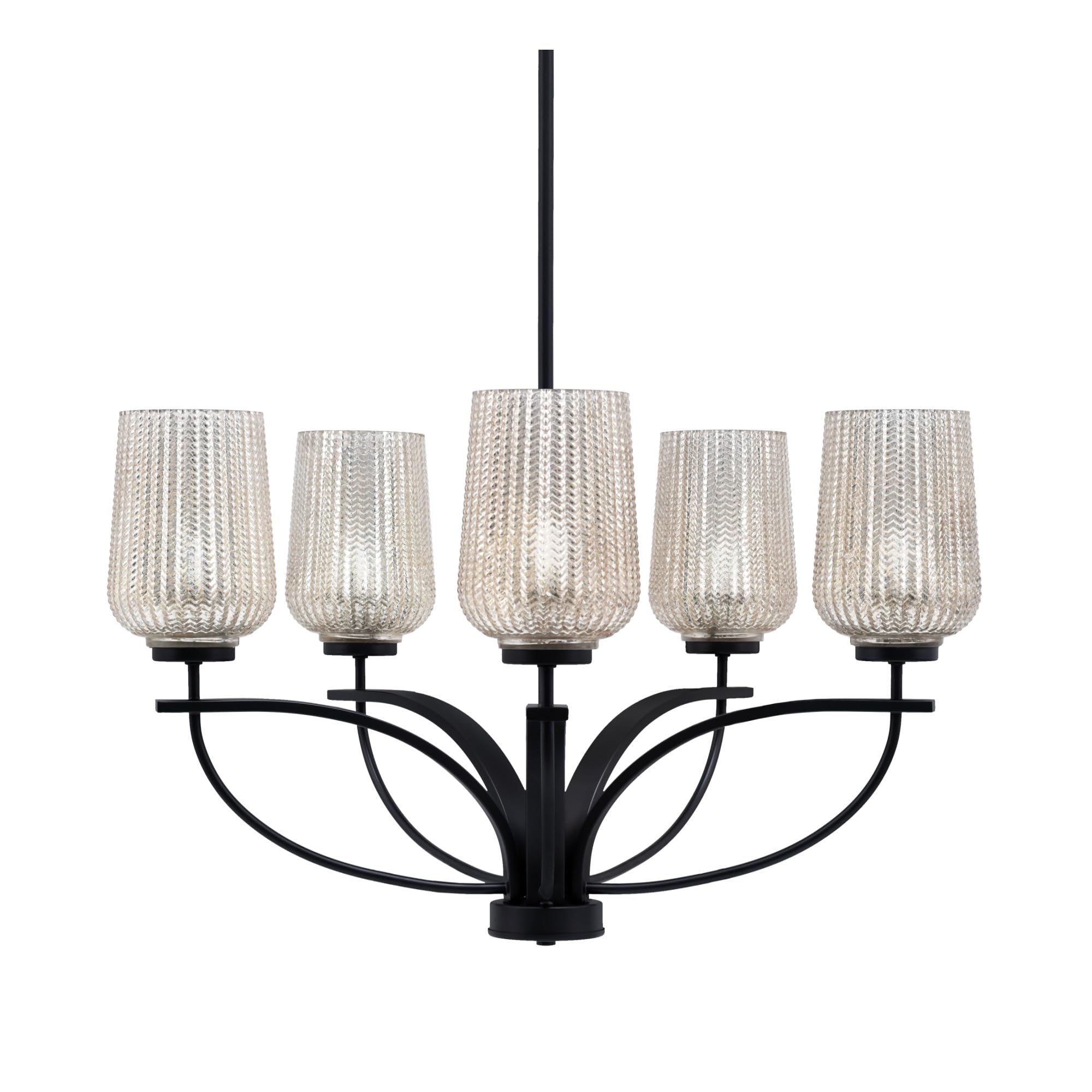 Toltec Lighting Cavella 5 Light Chandelier In Matte Black Finish With 5" Silver Textured Glass