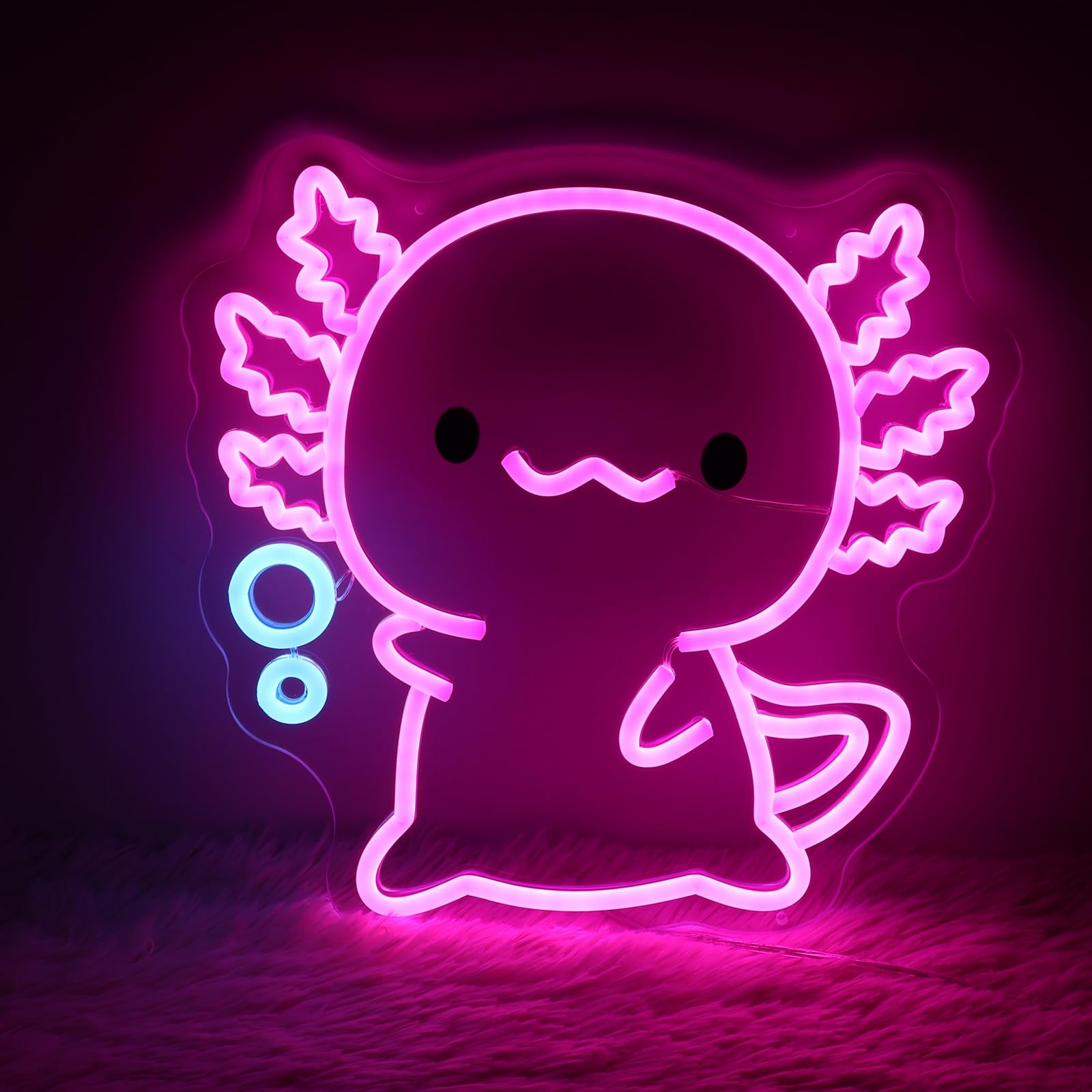 Housignz Axolotl Neon Sign Light, Dimmable LED Wall Art, 12x11.9in, Pink & Ice Blue, Model FTNHD-Axolotl, Night