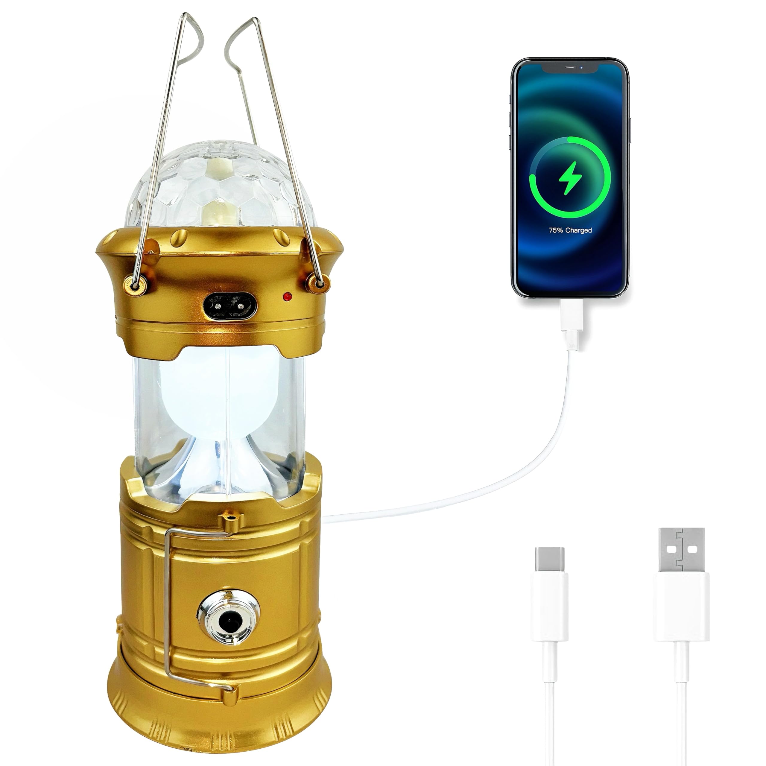 SZJIEIFR LED Camping Lantern, Waterproof, Rechargeable, RGB, Gold Model