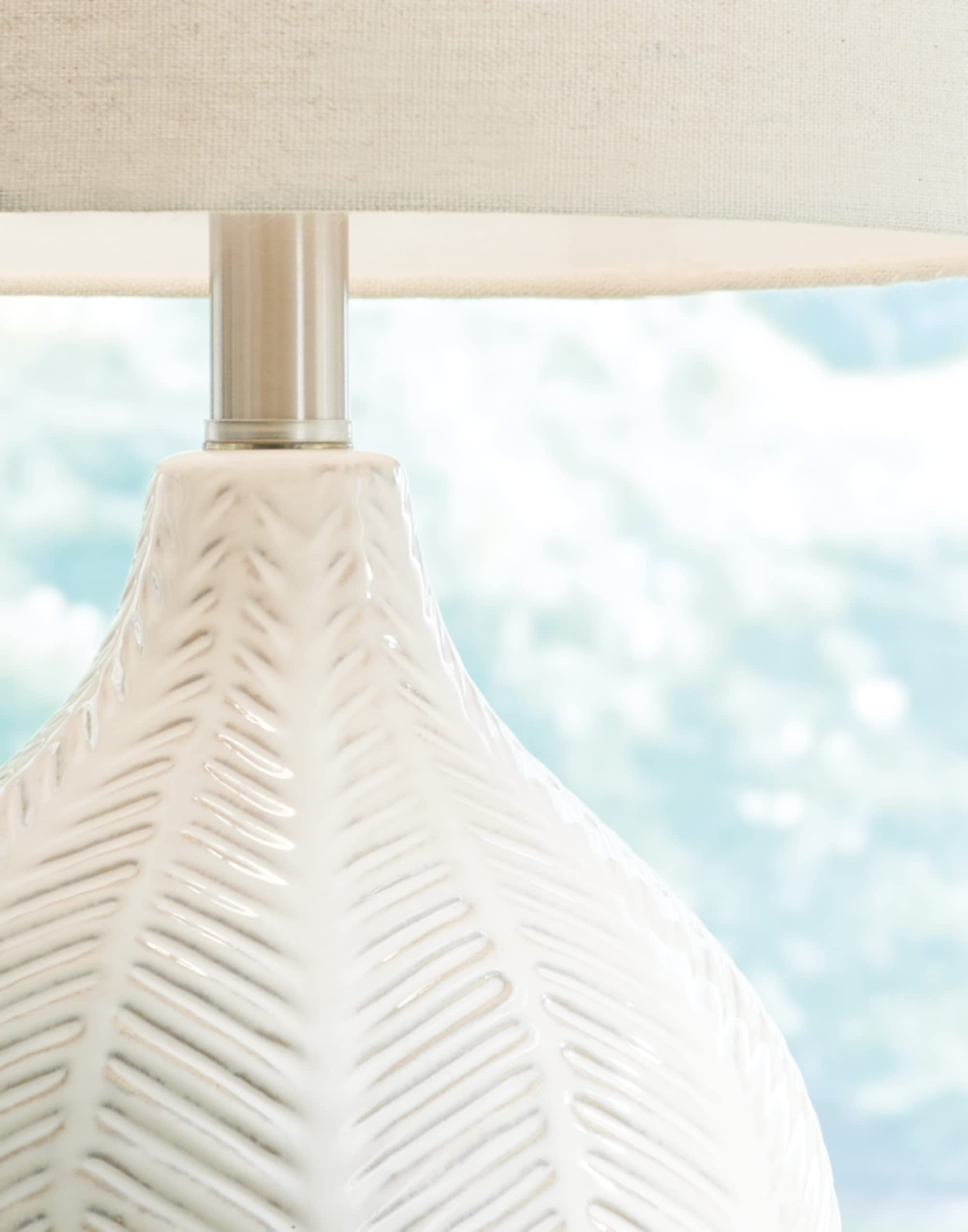 Signature Design by Ashley 20in Herringbone Ceramic Table Lamp, Off White, 11inW x 11inD x 20inH, Model L180024