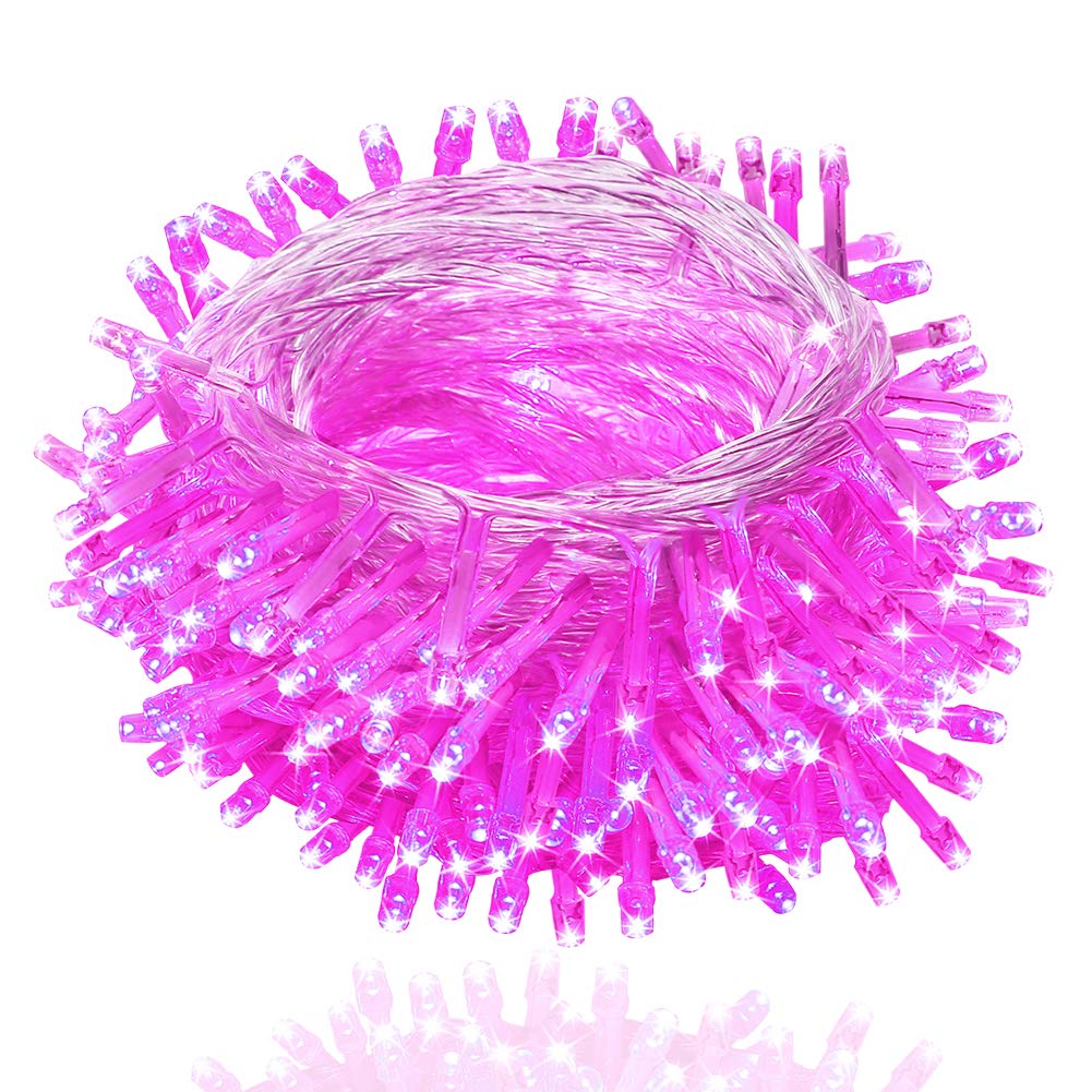 FULLBELL Fairy Lights Outdoor String Lights 33ft 100 LED Pink Transparent Wire Model FLEDTKSL10MWW-PI