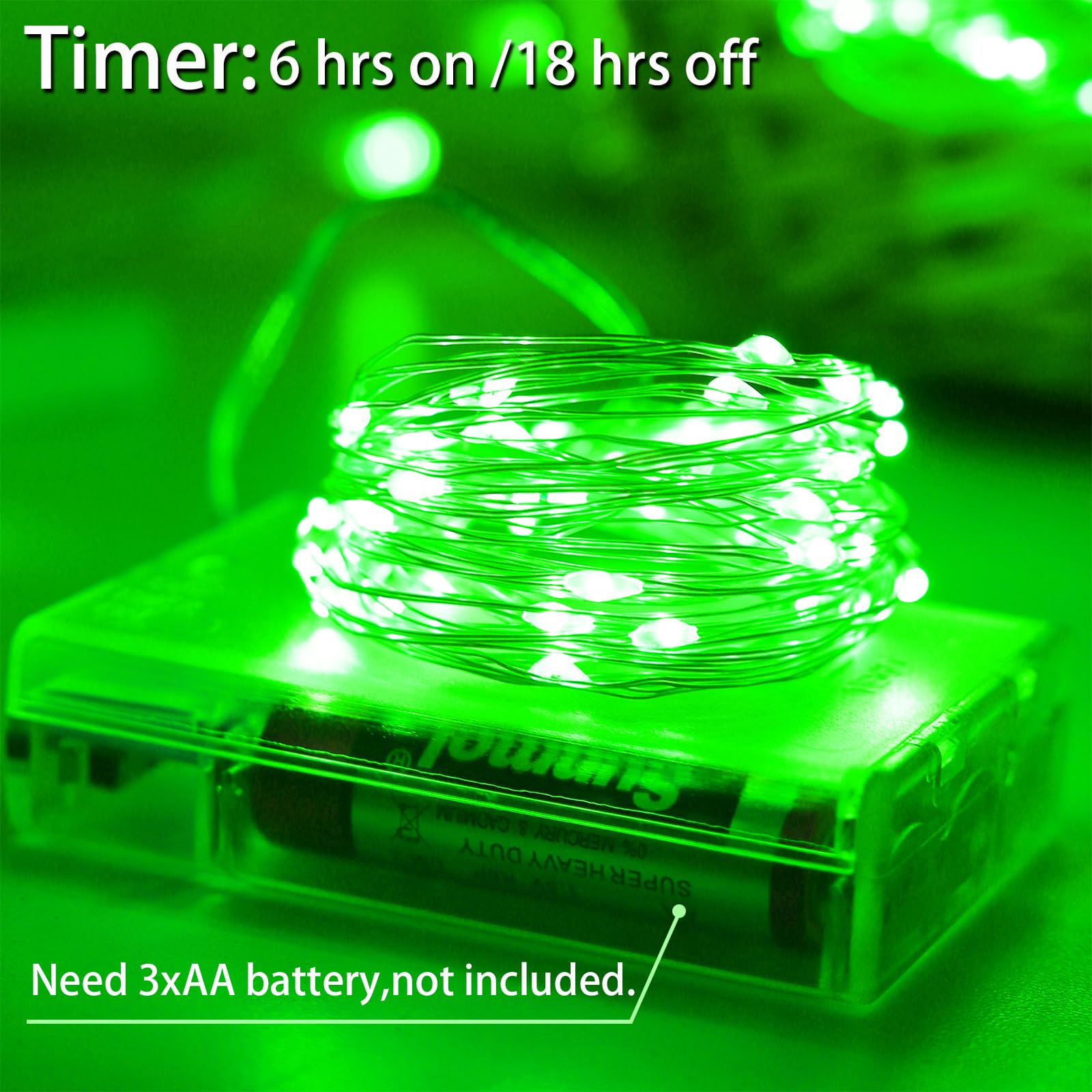 St Patricks Day Decorations Green Fairy String Lights, Battery Operated With Timer, 2 Pack 33Ft 100 Led Mini Battery Powered Christmas Twinkle Lights, Mason Jar Waterproof Firefly Lights Diy Party