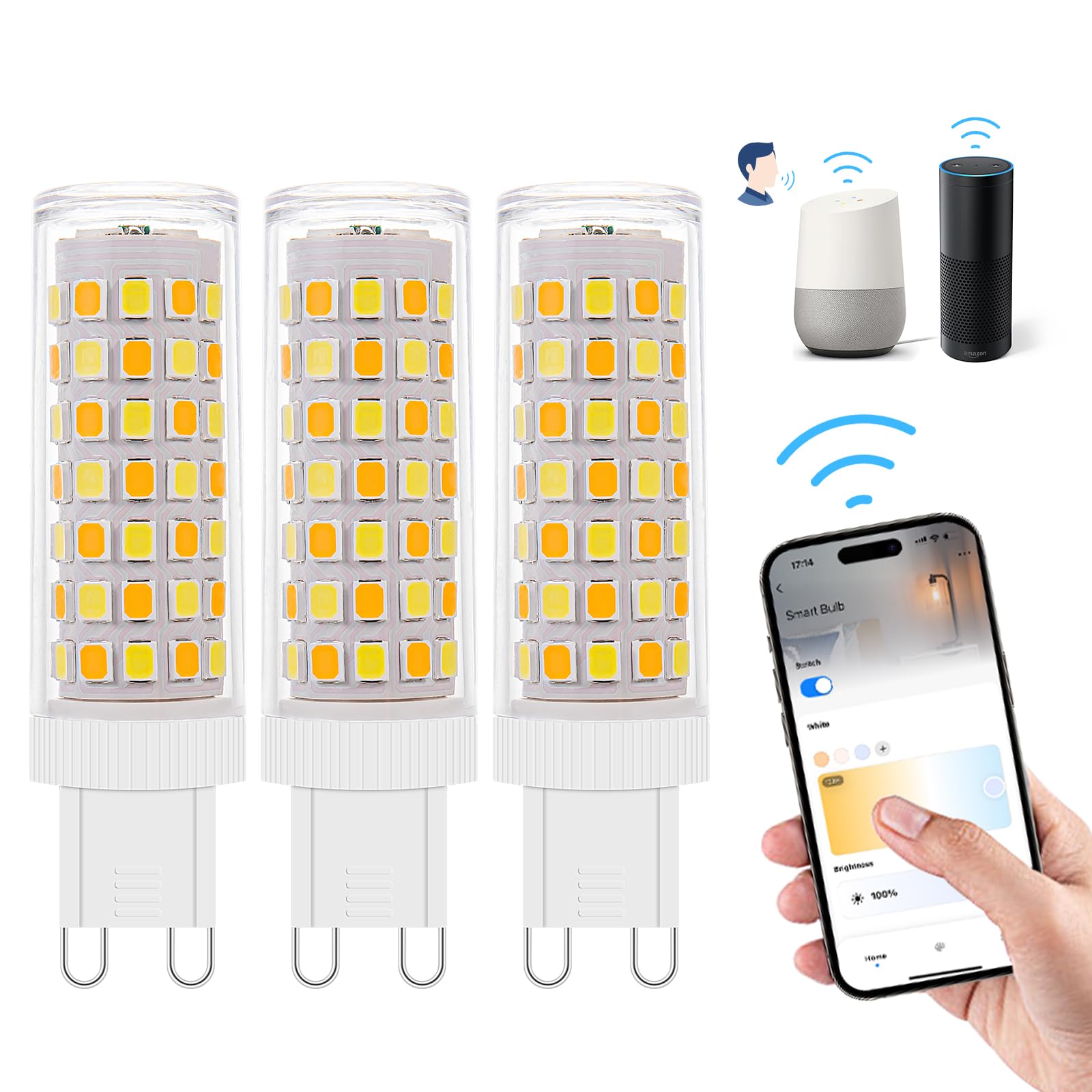 3Pack Dimmable Wi-Fi Smart Led Bulbs With G9 Base,Compatible With Amazon Alexa And Google Assistant-Warm To Cool White(2700K-600