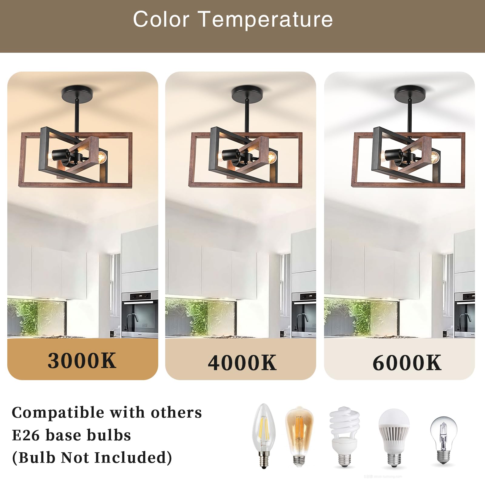 Huismier Farmhouse 3-Light Flush Mount Ceiling Light Fixture Rustic Metal And Wood Chandelier Retro Close To Ceiling Lighting Fo