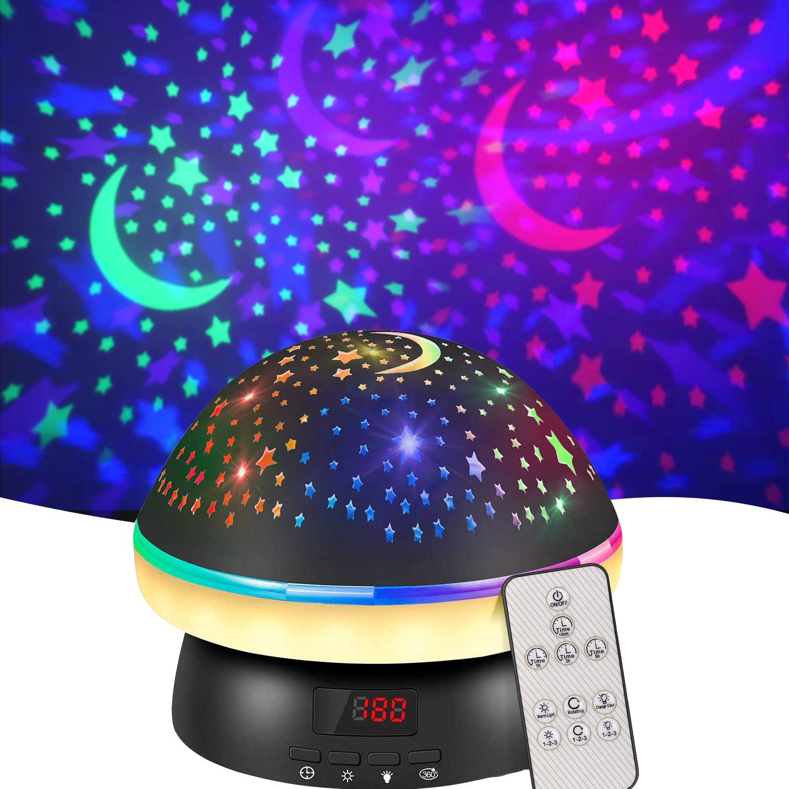 MINGKIDS Timer Star Light Projector with Remote Control,Rotation and 16 Colors Projection Lamp and Sleep Light,Christmas Easter 