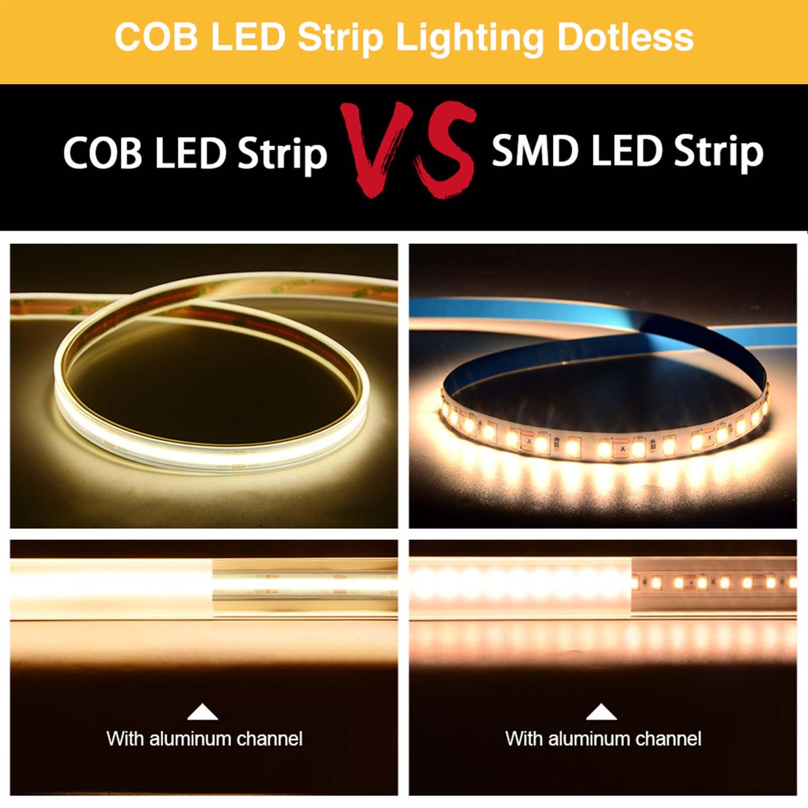 Lltop Cob Led Strip Lights Waterproof Ip67 Dc24V Natural White 4000K 16.4Ft/5M High Cri 92Ra+ Outdoor Led Tape Lighting Diy Cuttable For Bedroom Kitchen Cabinet Shelf (Power Supply Not Included)