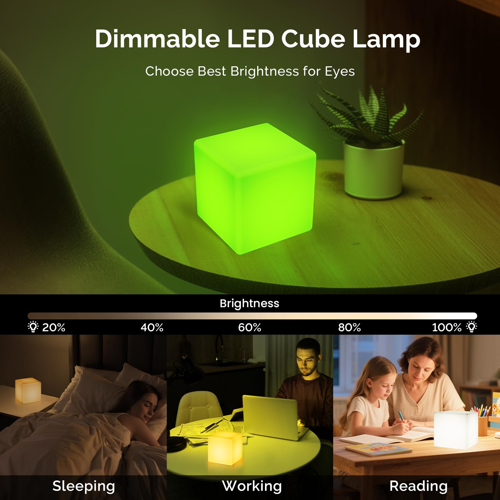 Loftek Led Cube Mood Lamp - 4-Inch Rgb Tesseract With Remote, Ip65 Waterproof, White Acrylic Night Light For Kids And Nursery