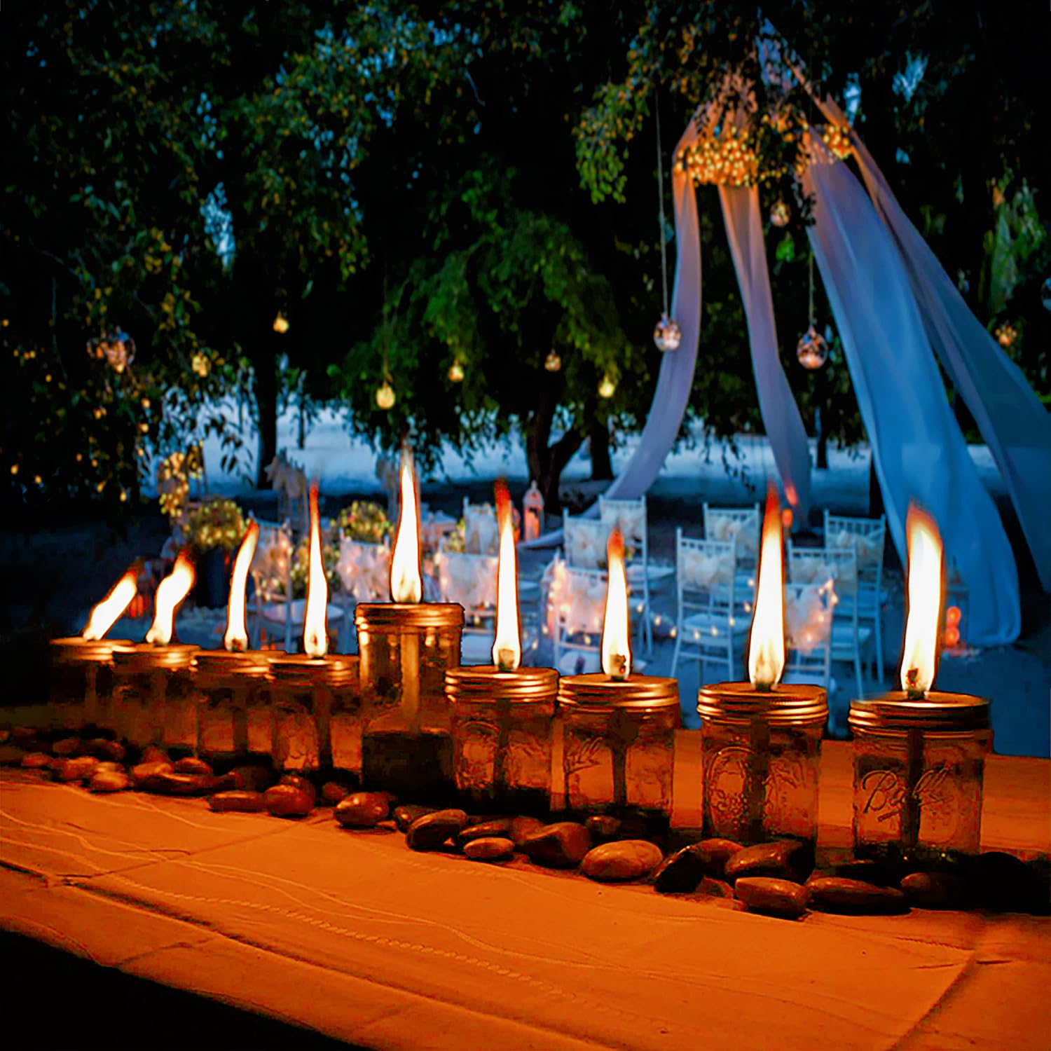 Yitee Mason Jar Tabletop Torch Kit - 4 Pack Silver With Fiberglass Wicks & Stainless Steel Lids