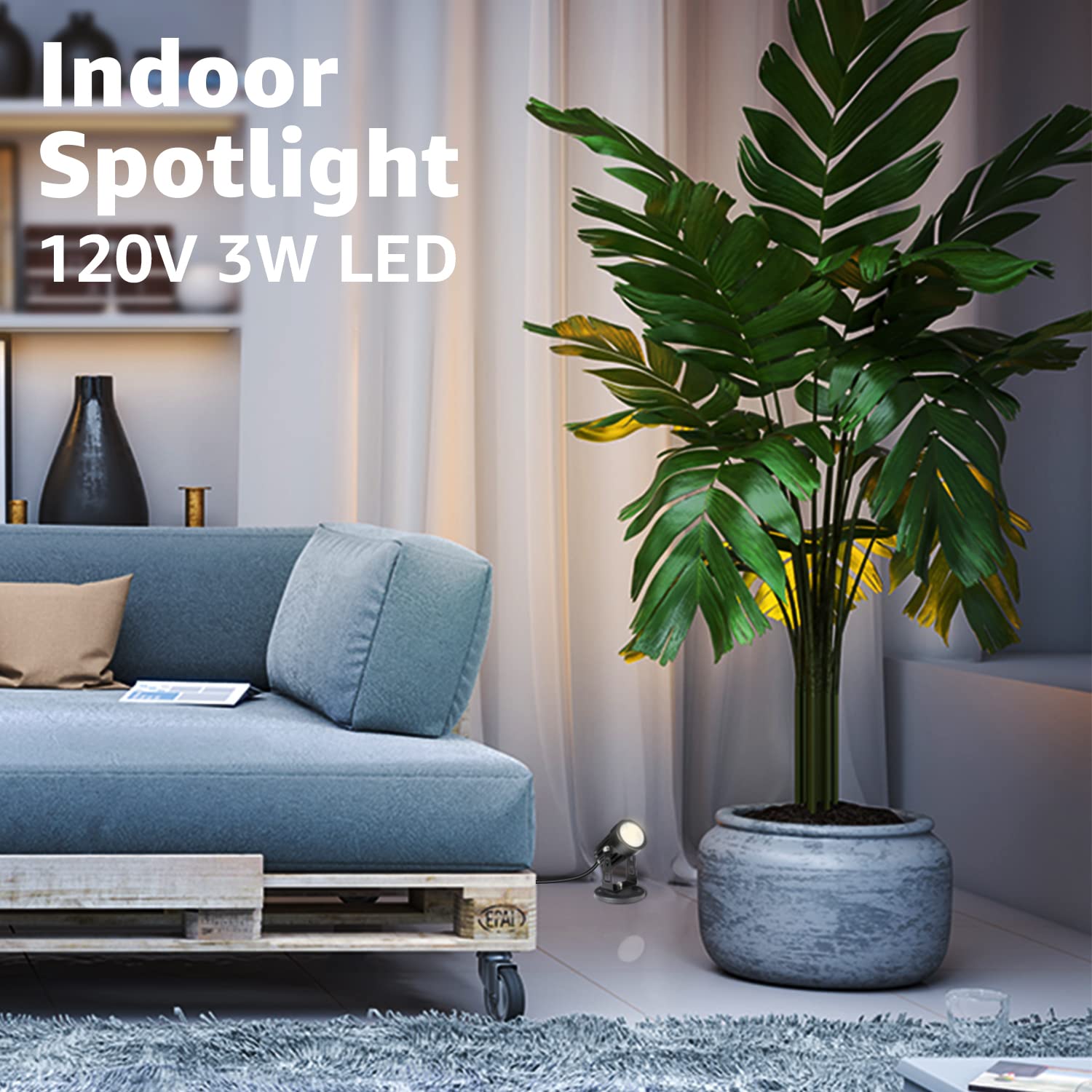 SUNVIE LED Spotlight Indoor Plant Light, 120V, Warm White, 4 Pack, 5.9 FT Cord, Aluminum, Black, with Floor Foot Switch and Base/Stake Included