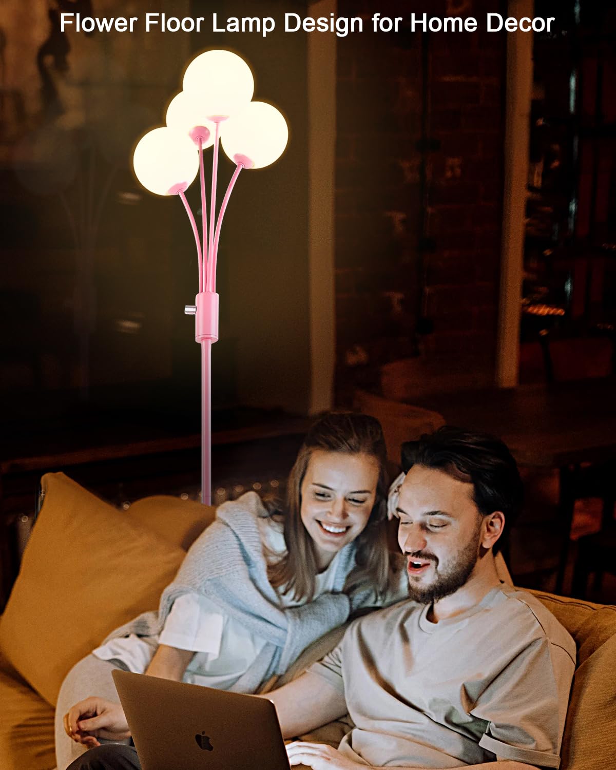 Lightdot 67In Dimmable Globe Floor Lamp 4-Lights Pink Standing Lamps With 4Pcs 3000K G9 Bulbs Soft Warm White Mid Century Modern