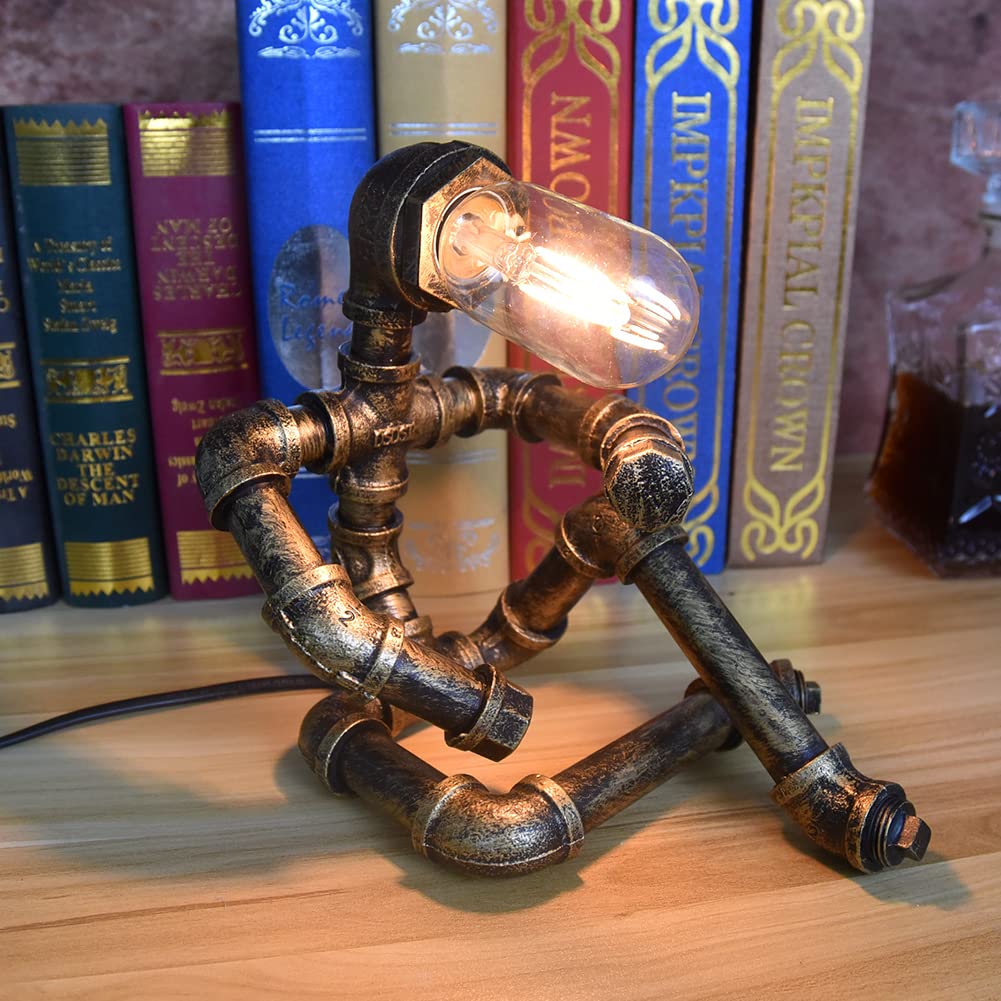 GQZGGXX Retro Lamps Industrial Robot Lamps Retro Bronze Steampunk Table lamp Decor Cool Cute Table Lamp Water Pipe Lights Desk Lamps (Not Include Bulb)