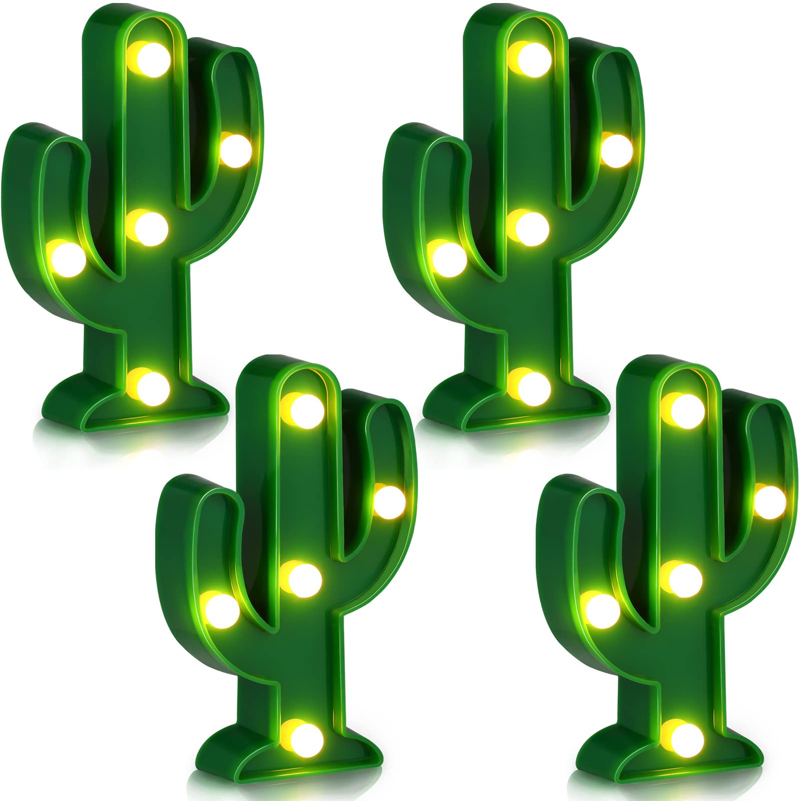 Jutom 4 Pieces LED Cactus Light up Taco Party Favors Mexican Cactus Party Decorations Fiesta Table Decor Cinco De Mayo Supplies 
