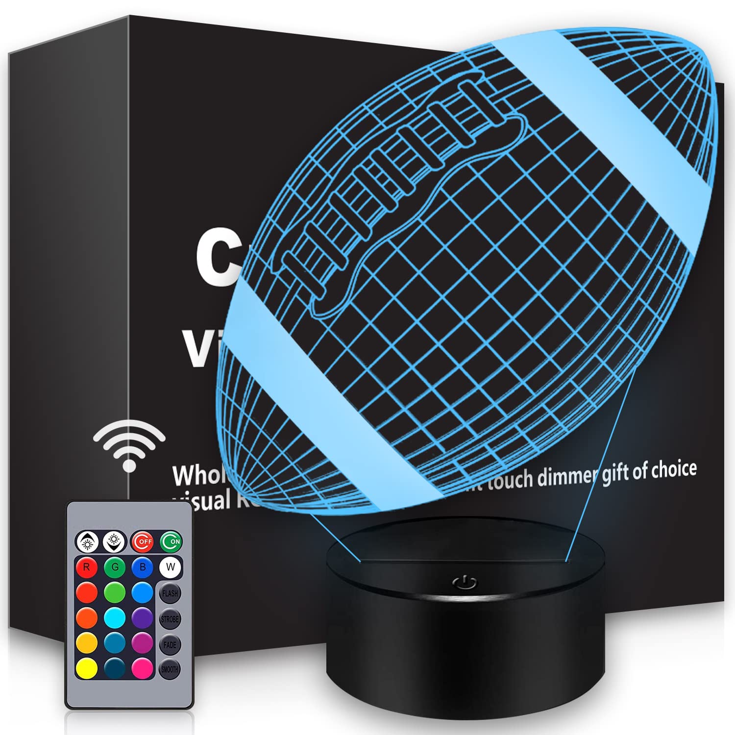 Football Gifts Football 3D Night Light, 16 Colors Changing Touch & Remote Control Table Illusion Lamp, Bedroom Office Gaming Dec