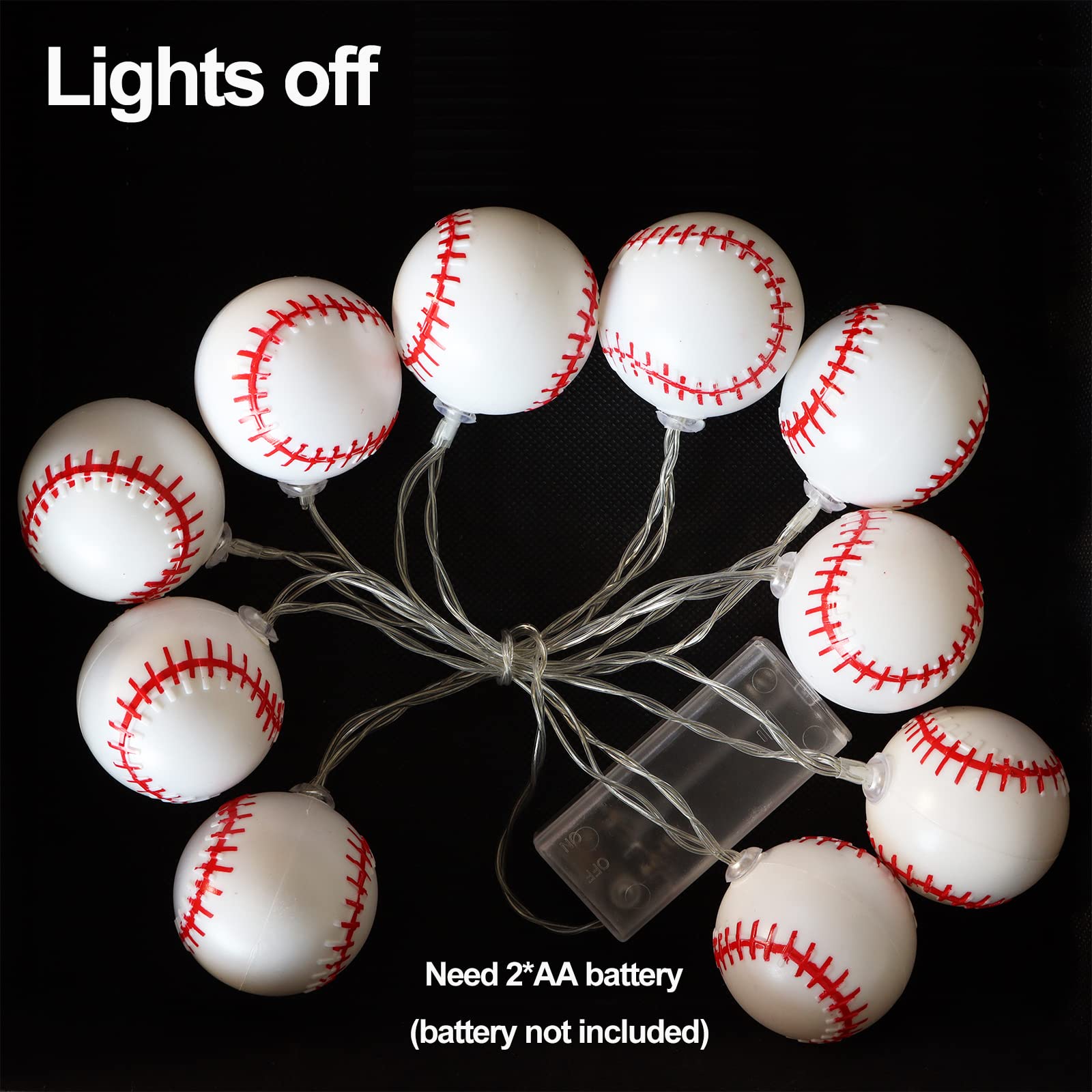Yayfazy Baseball String Lights, 6.5Ft Timer, 10 Led Warm White, Battery Operated Decor For Kids Room & Sports Parties, Model Bs001