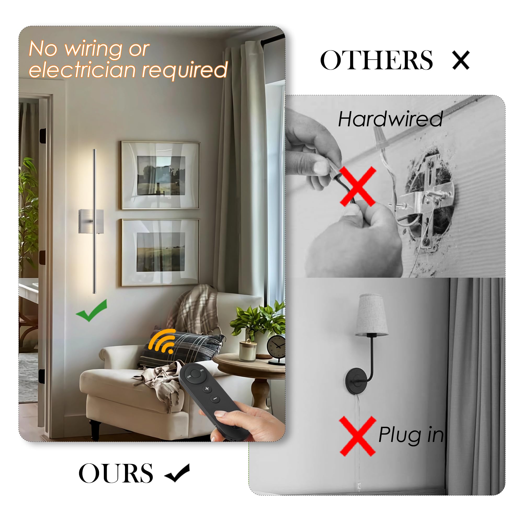 KARTOOSH Battery Operated Wall Sconces, Dimmable, 350° Rotate, 28.3 Inch, Nickel, Model ZM210BNC, 2 Pack