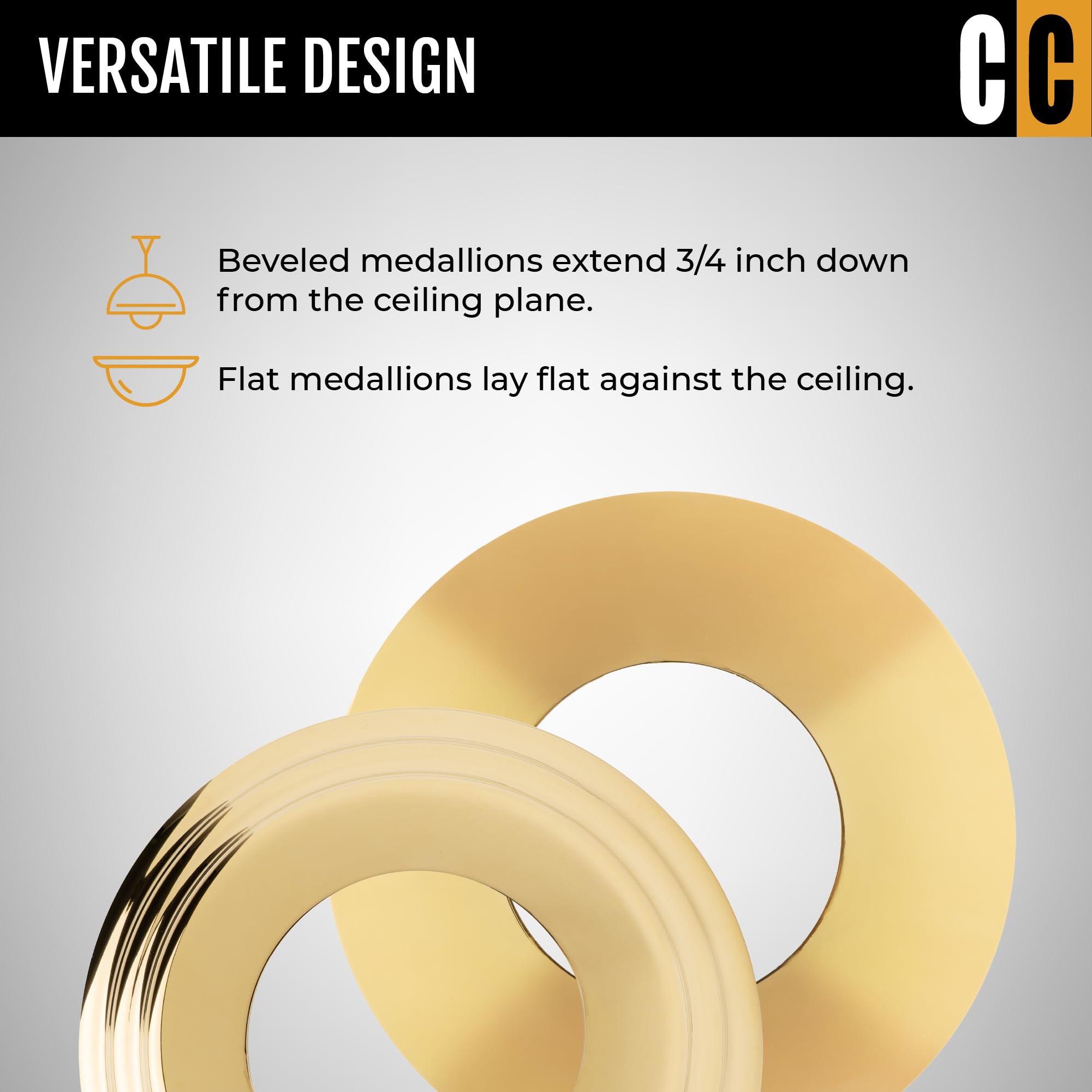 The Can Converter -R56, Complete Recessed Can Light Conversion Kit, For Ceiling Light Fixture, Pendant Light, Hanging Light, Ceiling Fan, W/ 7¾ Beveled & Flat, Steel, Ceiling Medallion, Polished Brass