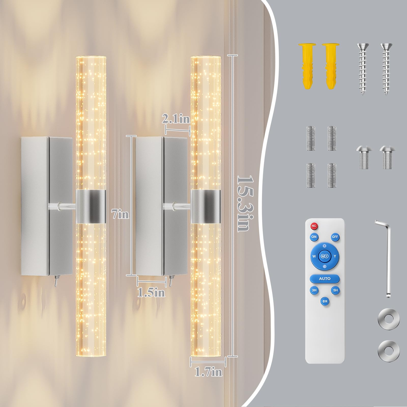 Camuucci Battery Operated Sliver Wall Sconce 12000Mah Rechargeable Battery Powered Wall Lighting Indoor Not Hardwired Dimmable W