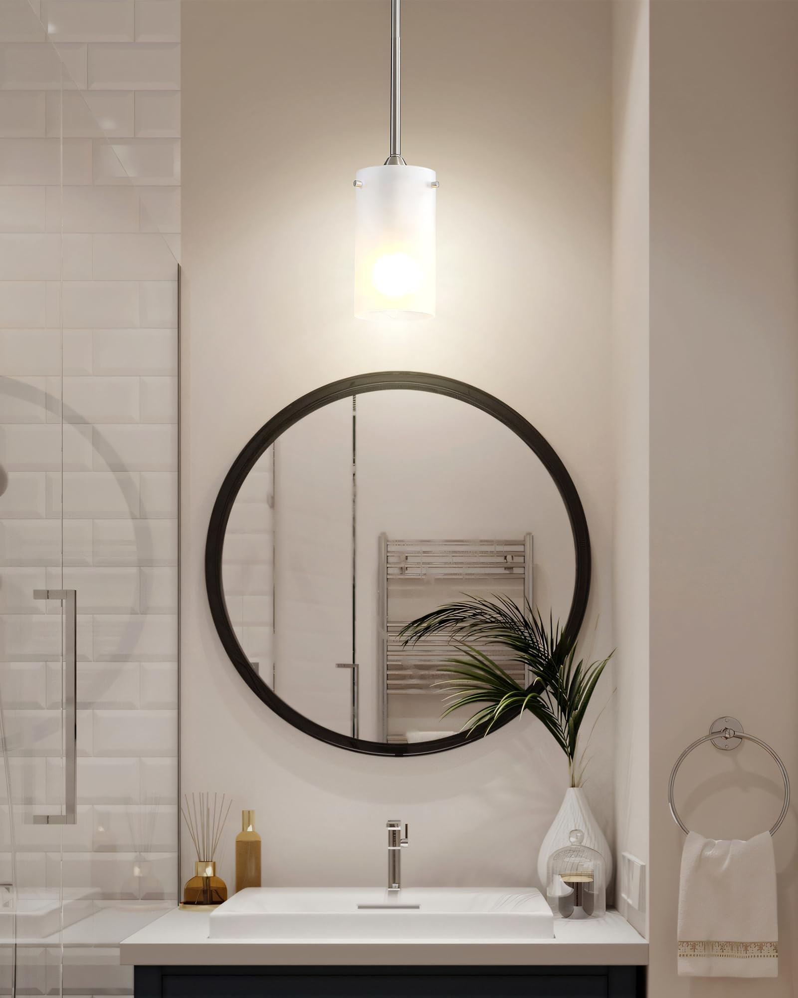 Eidonta Mini Pendant Light Fixture 1-Light, 2 Pack Brushed Nickel Hanging Ceiling Lights With Opal White Glass, Adjustable Heigh