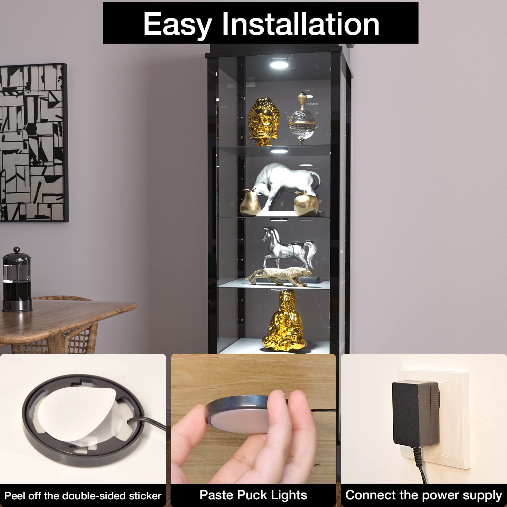 Wobane Led Cabinet Puck Lighting Kit, 4 Super Bright Puck Lights, 9W 700Lumens, Remote Control, Dimmable Counter Lighting For Ki