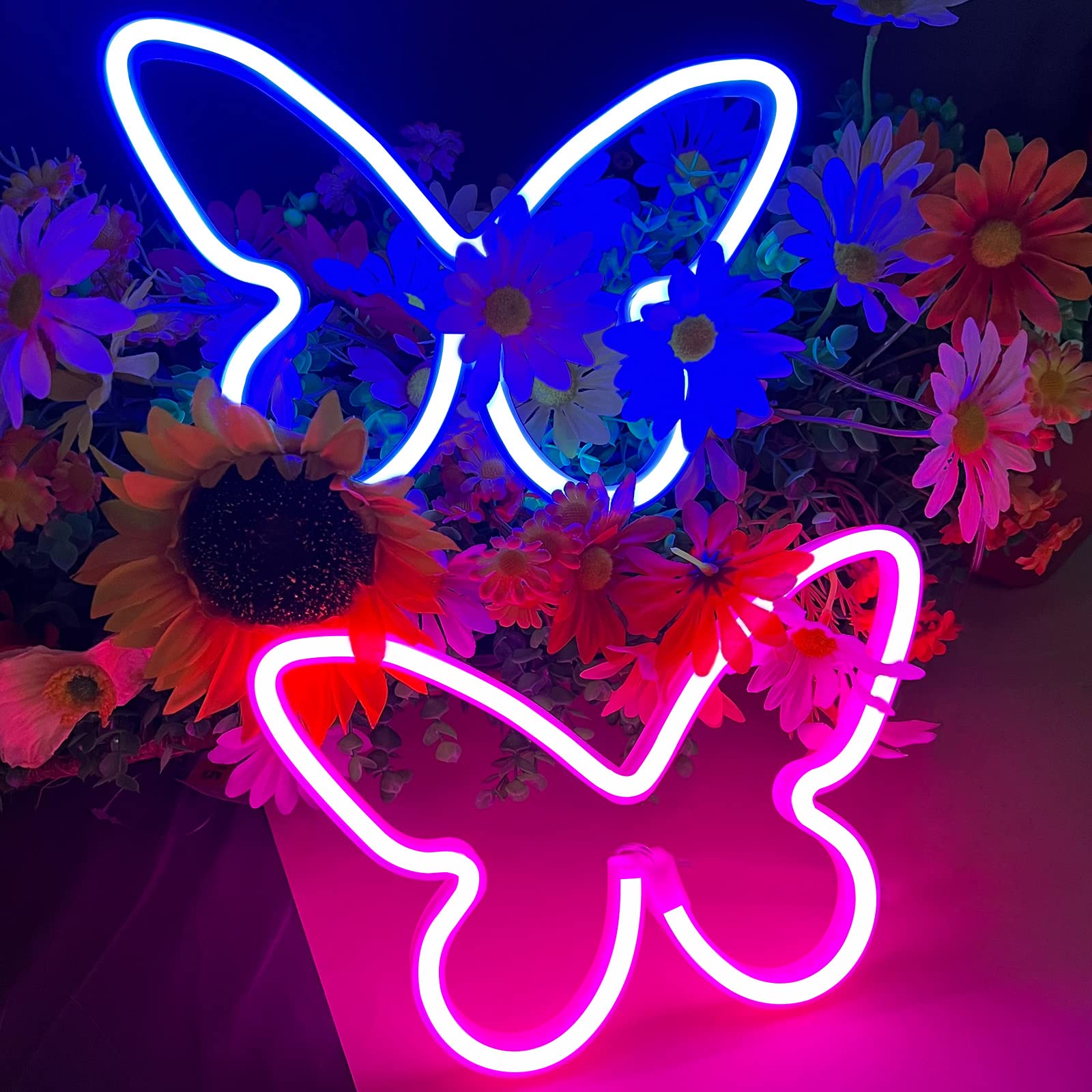Bernicekelly 2-Piece Butterfly Neon Light - Pink & Blue Led Wall Decor For Kids Room & Parties