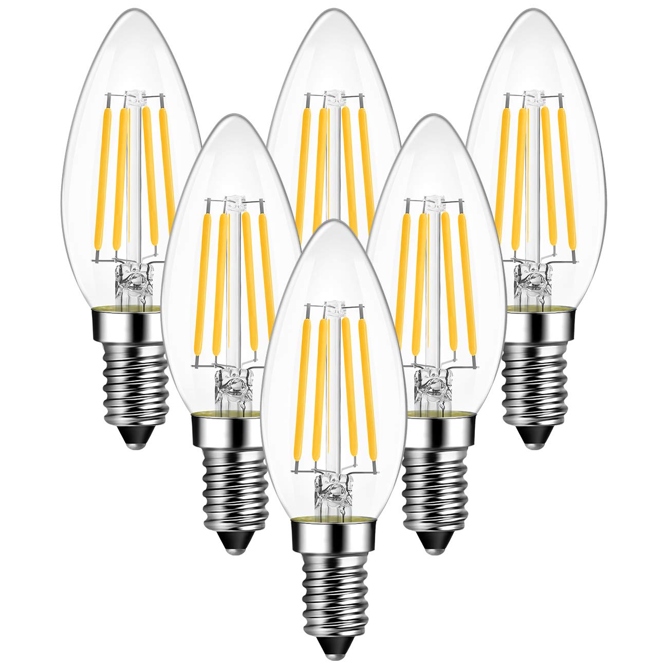 ANWIO LED Filament Bulb E12 Candelabra 5.5W 2700K Warm White Pack of 6 Non-Dimmable