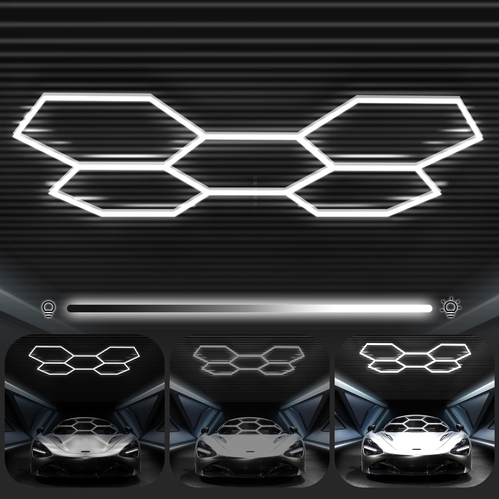 FERUERW Hexagon Garage Lights 5 Grid  3 Color Temperature(2700/4300/6500K) Dimmable  5 Hex Grid for Garage  Shop  Basement  Car Detailing Shop etc. with Mounting Clip