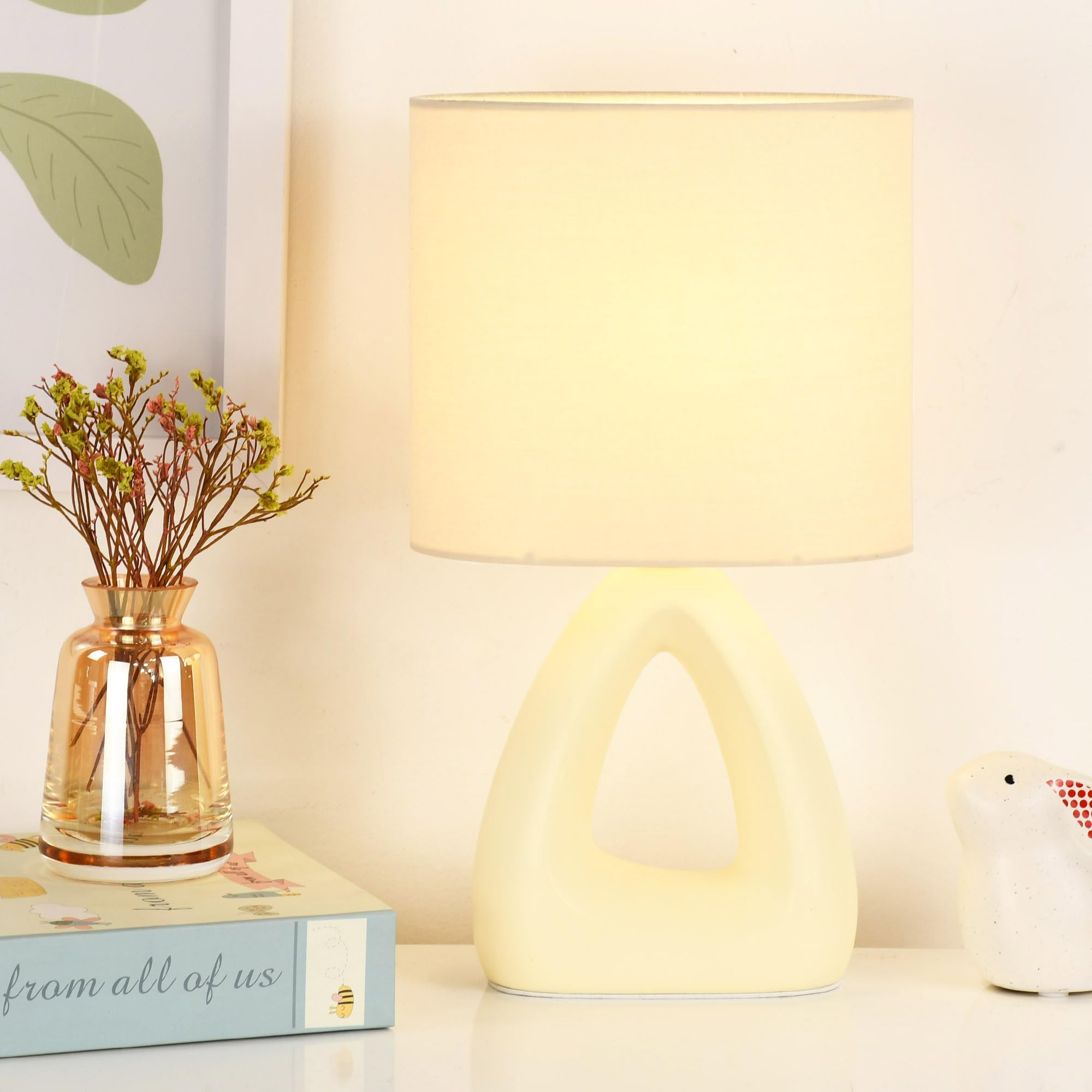 Lampwell LILA Small Modern Ceramic Table Lamp, Milk Curry (Cream), 6.7x3.94xH11.8IN, Bulb Excluded, Bedroom & Living Room