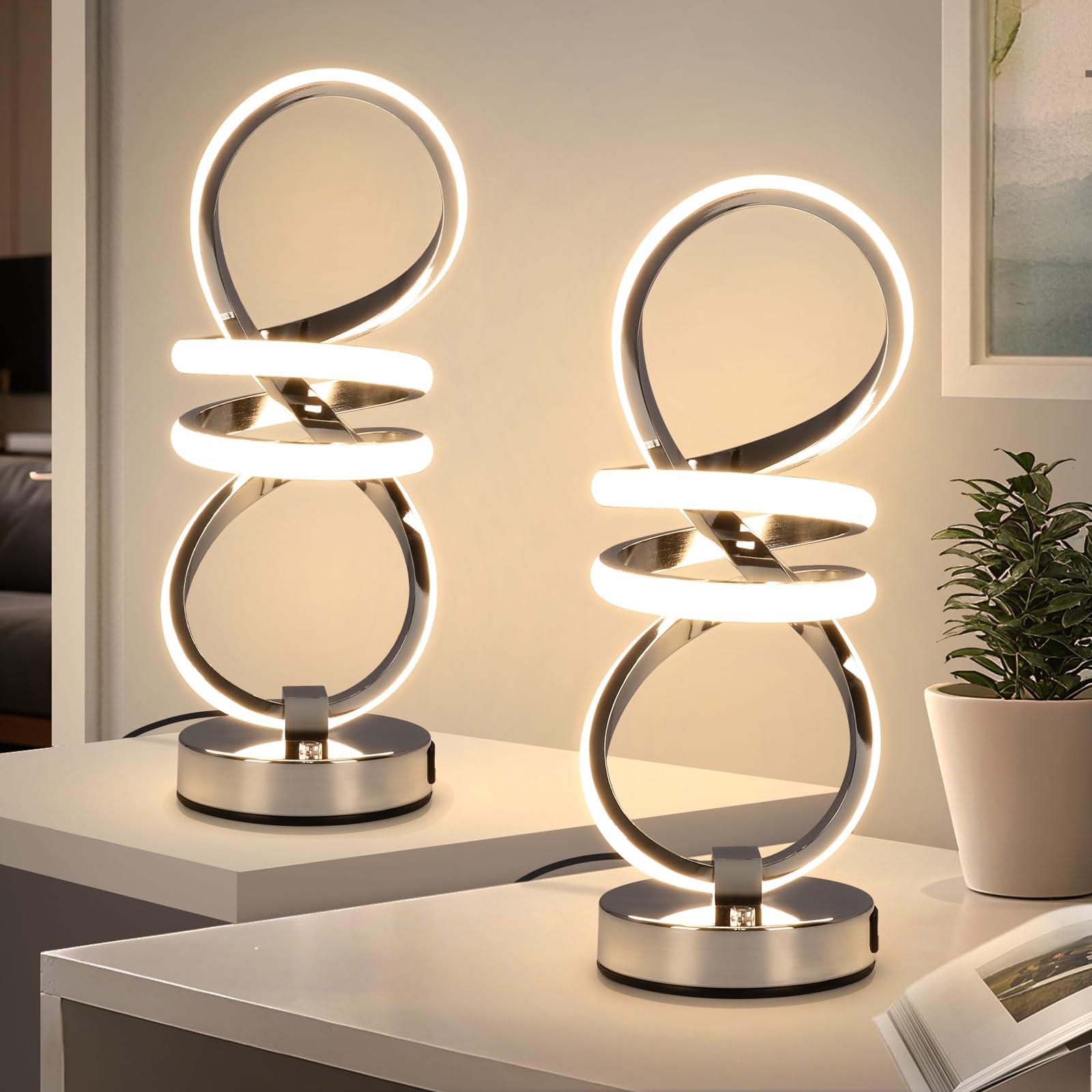 EIDISUNY RGB Spiral Table Lamp, Modern LED Table Lamp, Chrome Cool Bedside Lamps, 7 Colors & 10 Light Modes Touch Dimmable LED N