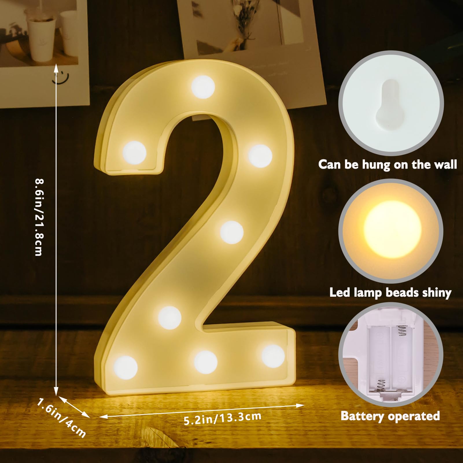IFDGCTK LED Light Up Number 2 - Warm Light Acrylic Decorative Party Home Decor