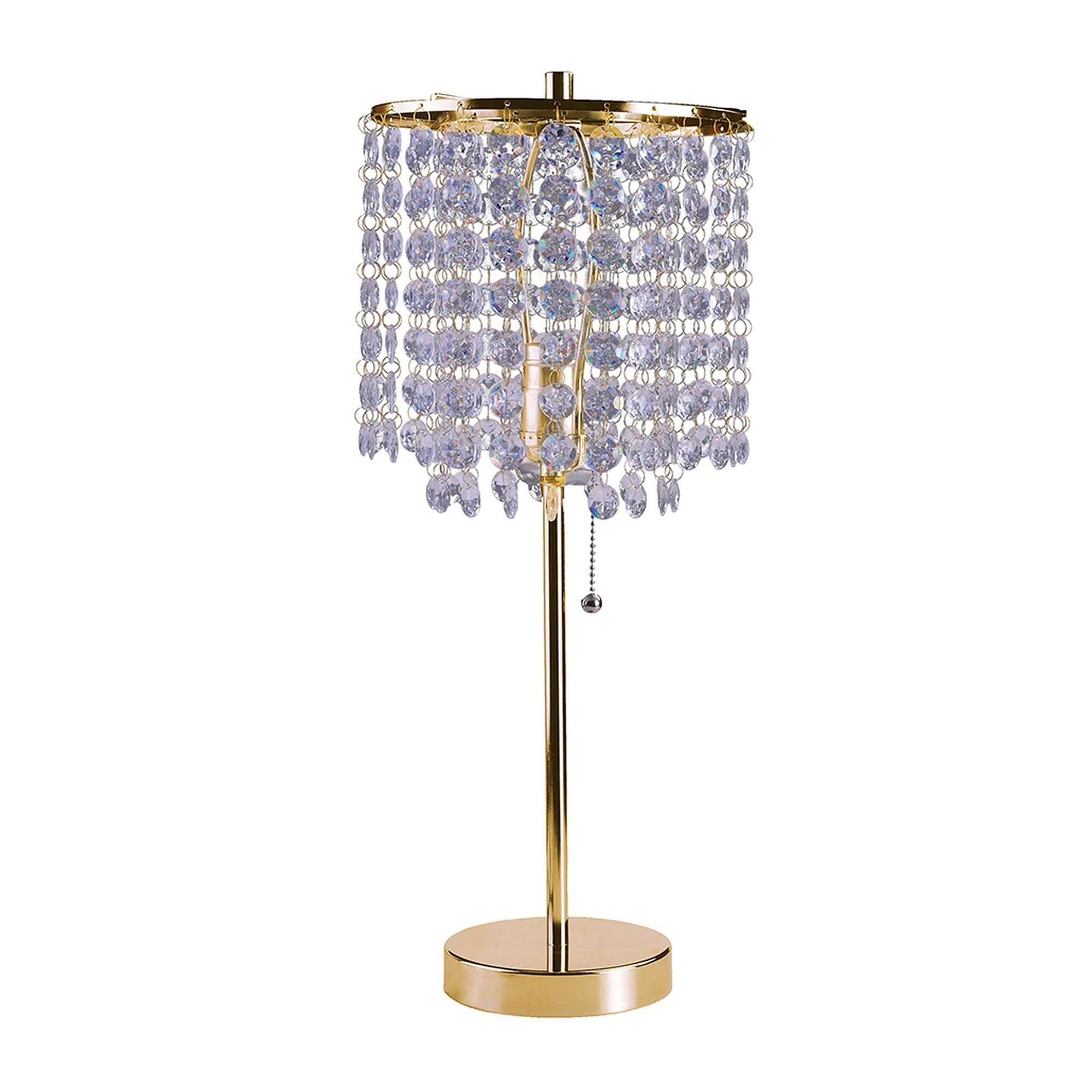Benzara Metal Stalk Design Table Lamp with Hanging Crystals, Gold, Model BM240890