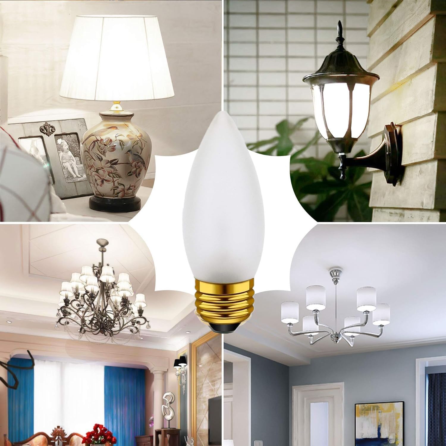 DXMKOP Frosted Flame Tip Chandelier Light Bulb, B11 Medium E26, 40W Equivalent, Glass, White, 66 Pack