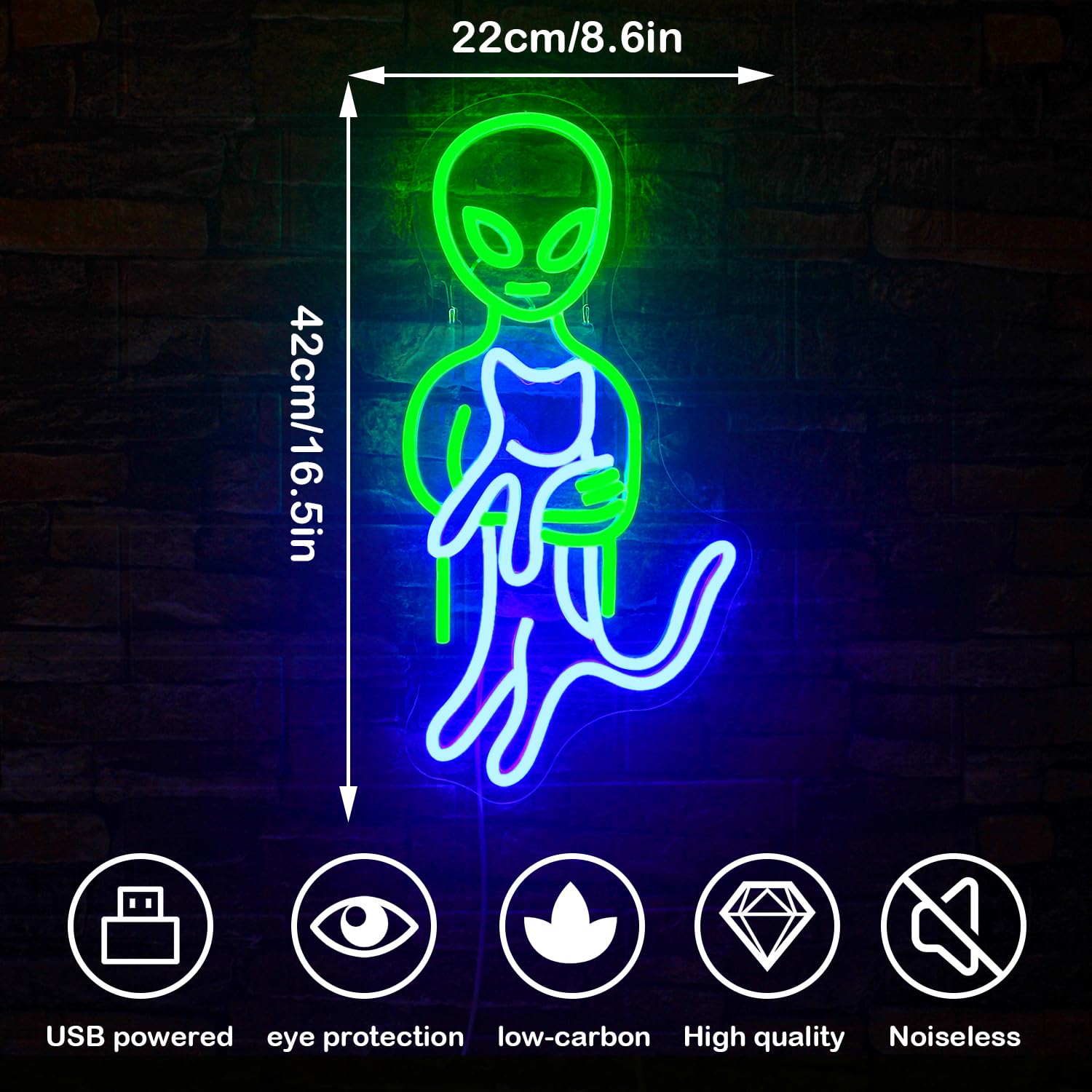 ineonlife Alien Neon Sign LED Light Wall Art Decor 16.5x8.6 in Colorful Acrylic Model QY-1589