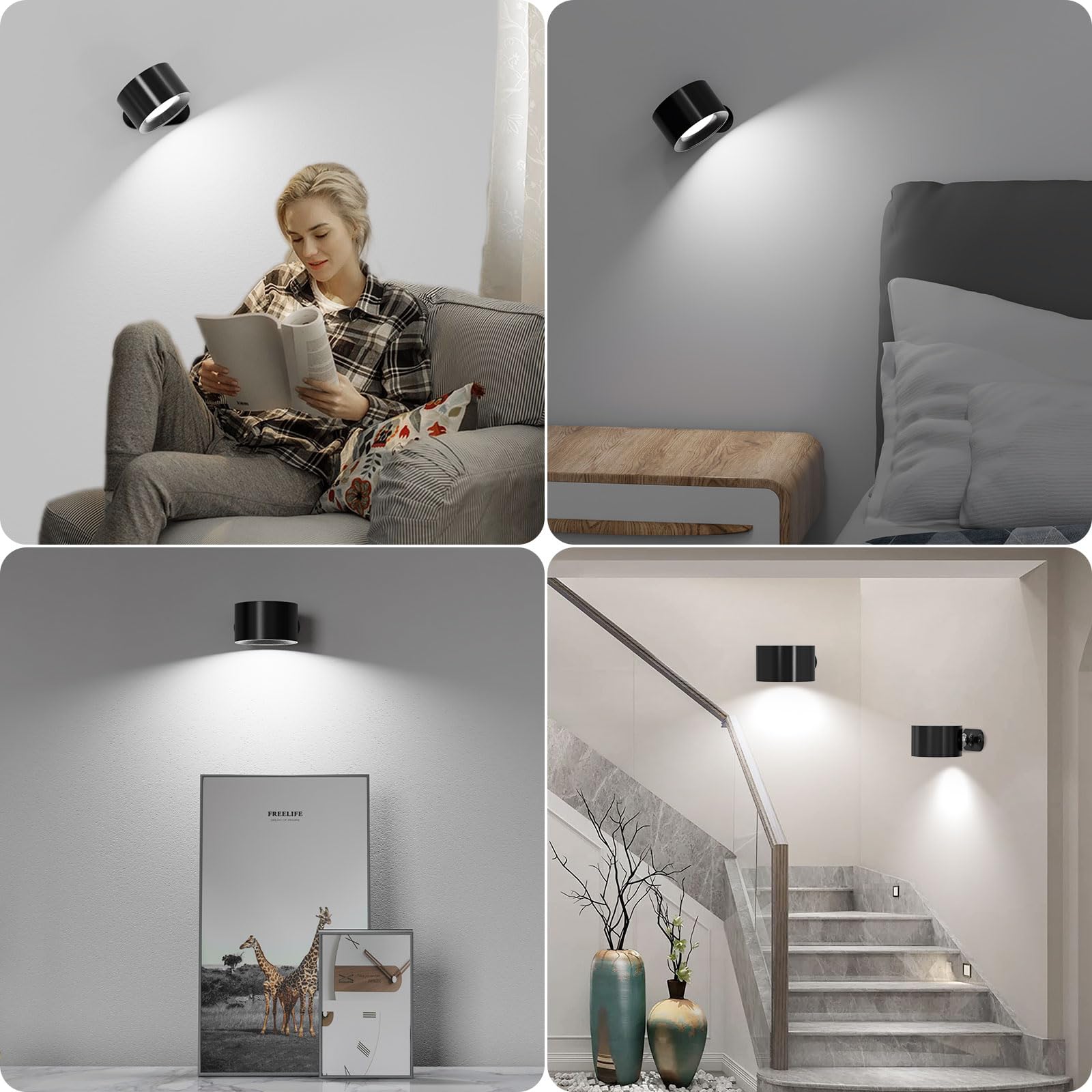 Koopala 2Pcs Rechargeable Battery Operated Led Wall Lamps, Wall Mounted Lights With 3 Brightness 3 Color Temp Removable Charging