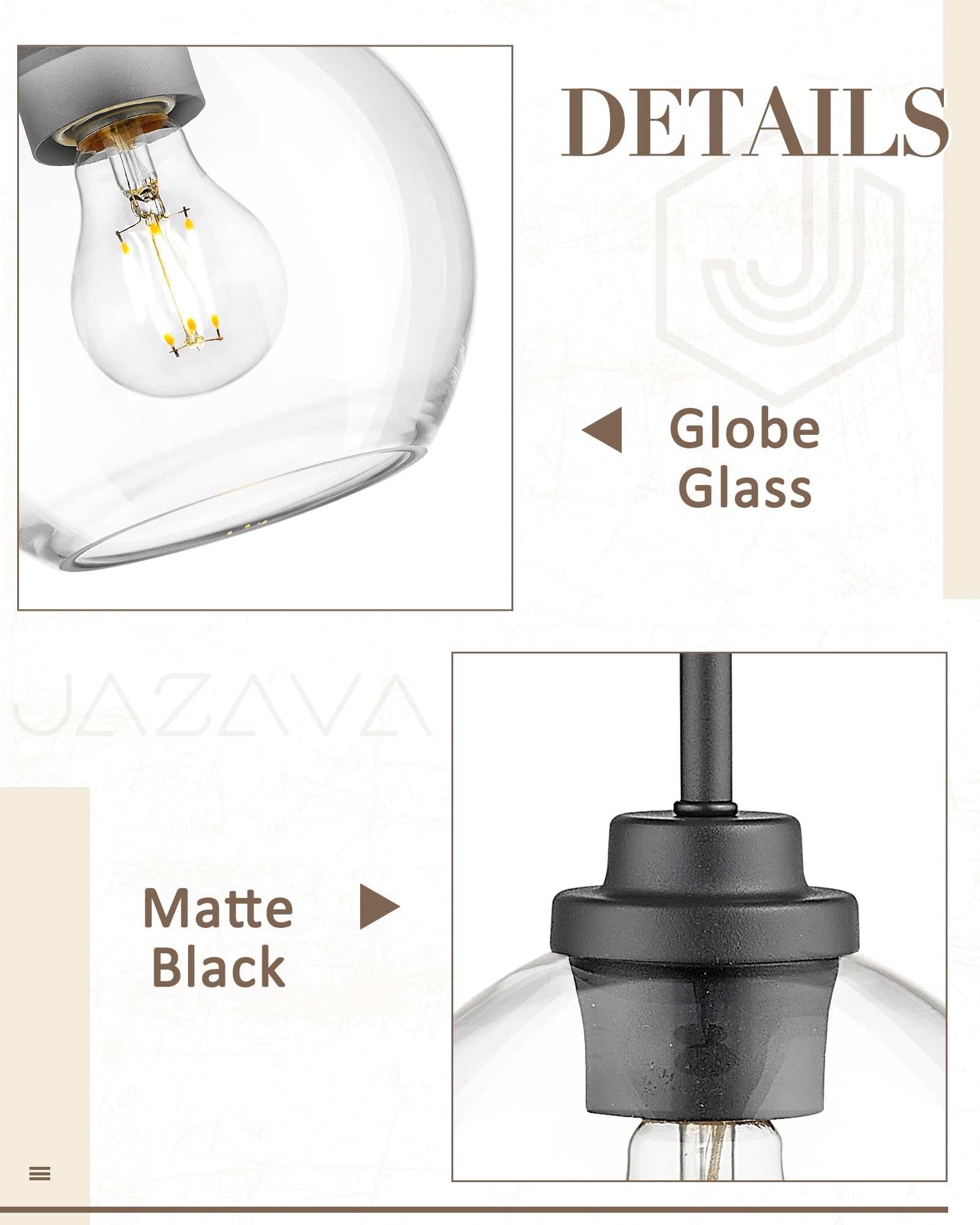 Jazava Matte Black Pendant Light, Mid Century Globe Haning Light Fixture Ceiling With Clear Glass For Kitchen Island Dining Room
