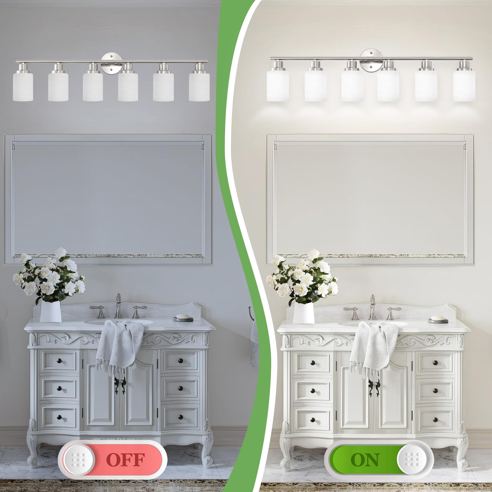 Guliaofo 6-Light Bathroom Vanity Light, Brushed Nickel Bathroom Light Fixtures Over Mirror, Nickel Vanity Light For Bathroom, Mo