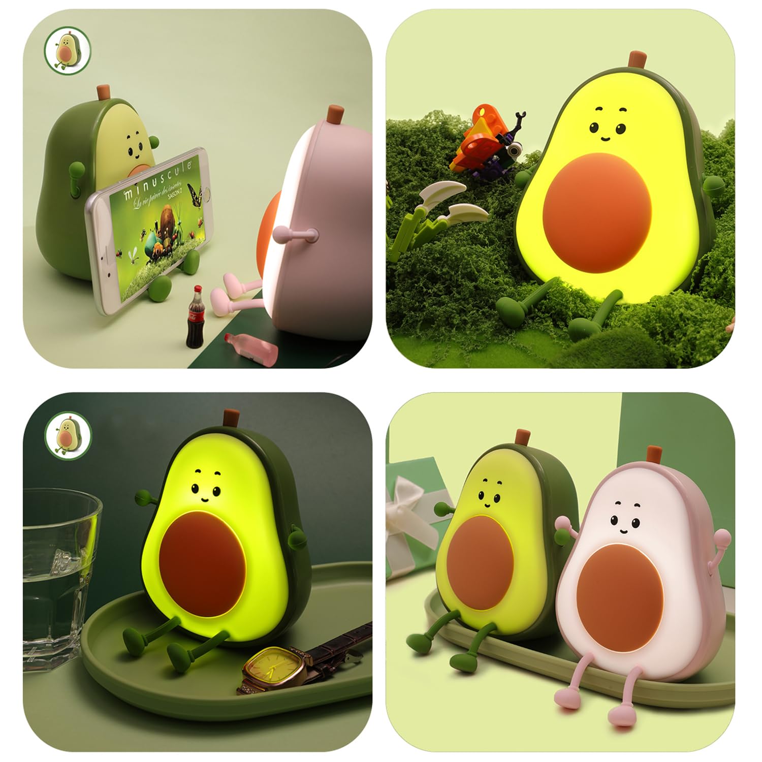 ipalmay Avocado Night Light USB Rechargeable Lamp 3 Brightness Levels Pink Model PM107 for Kids Bedroom Nursery
