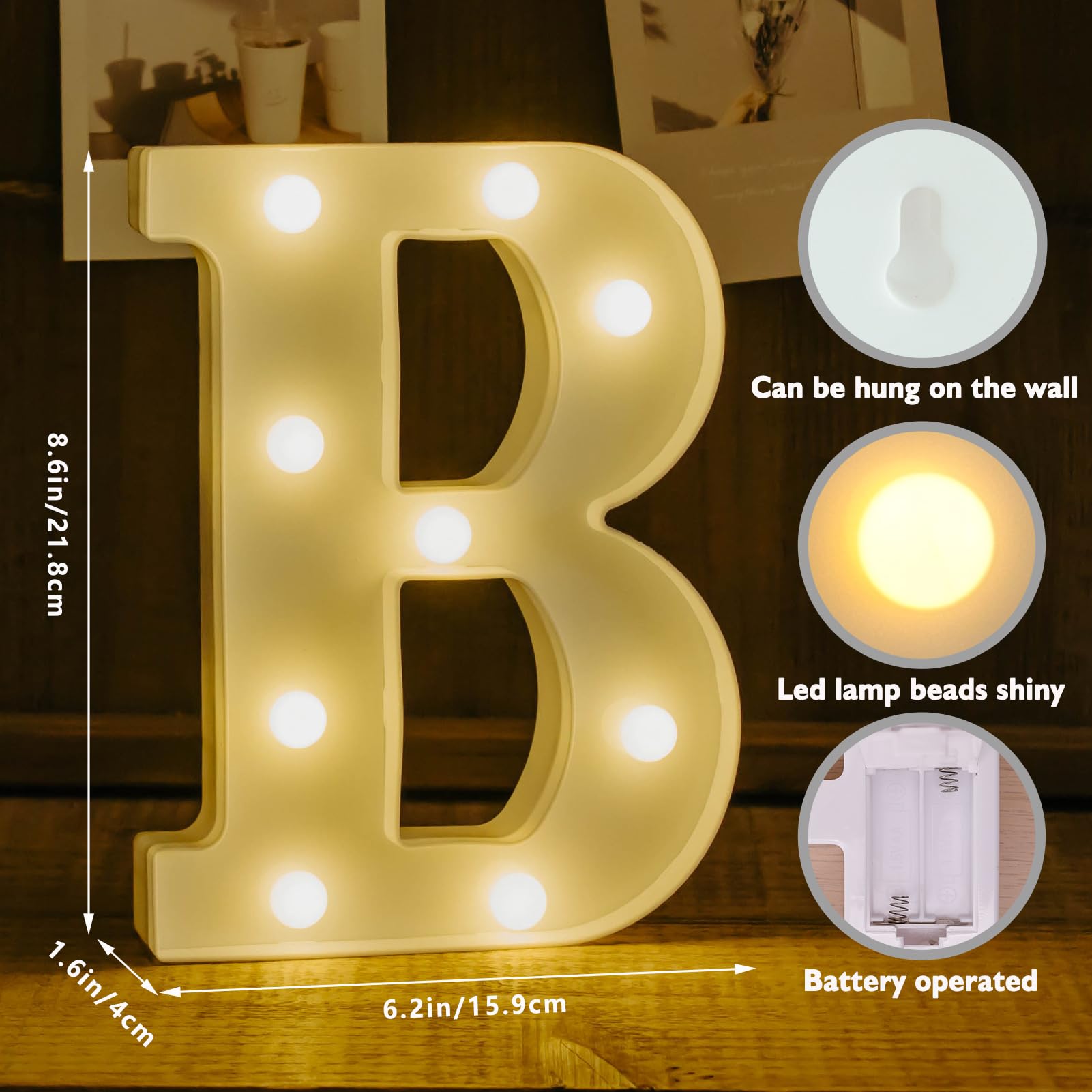 IFDGCTK Light Up Letters - LED Alphabet Letter B, Decorative Acrylic Marquee Light, Battery Powered, Warm Light for Home Decor and Parties