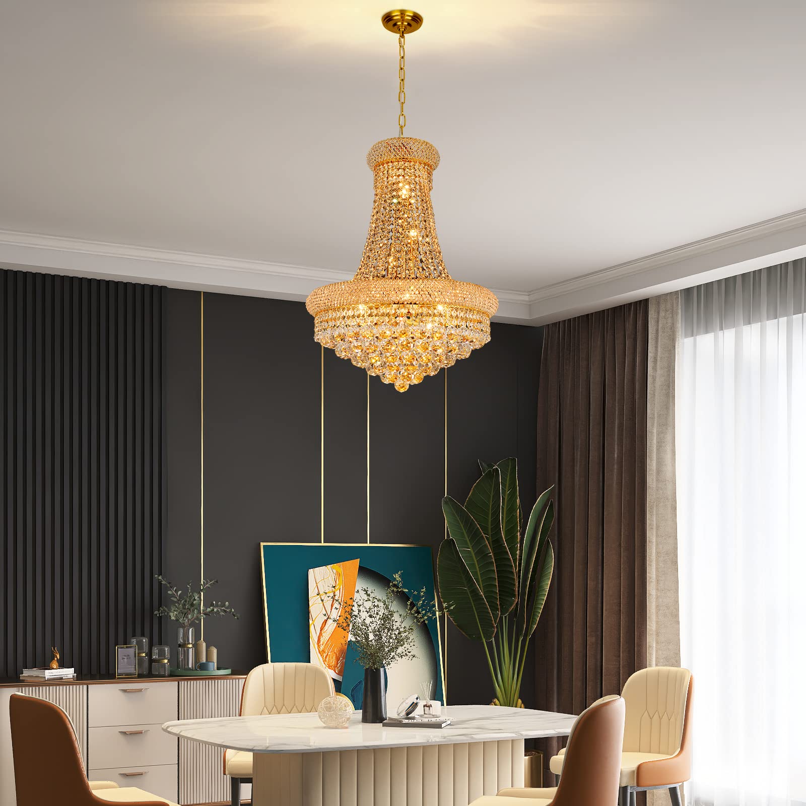 Gifarich Crystal Chandelier, 12 Lights D22" Empire Style, Gold K9 Crystal Lighting Fixture for Dining Room, Entryway, Foyer