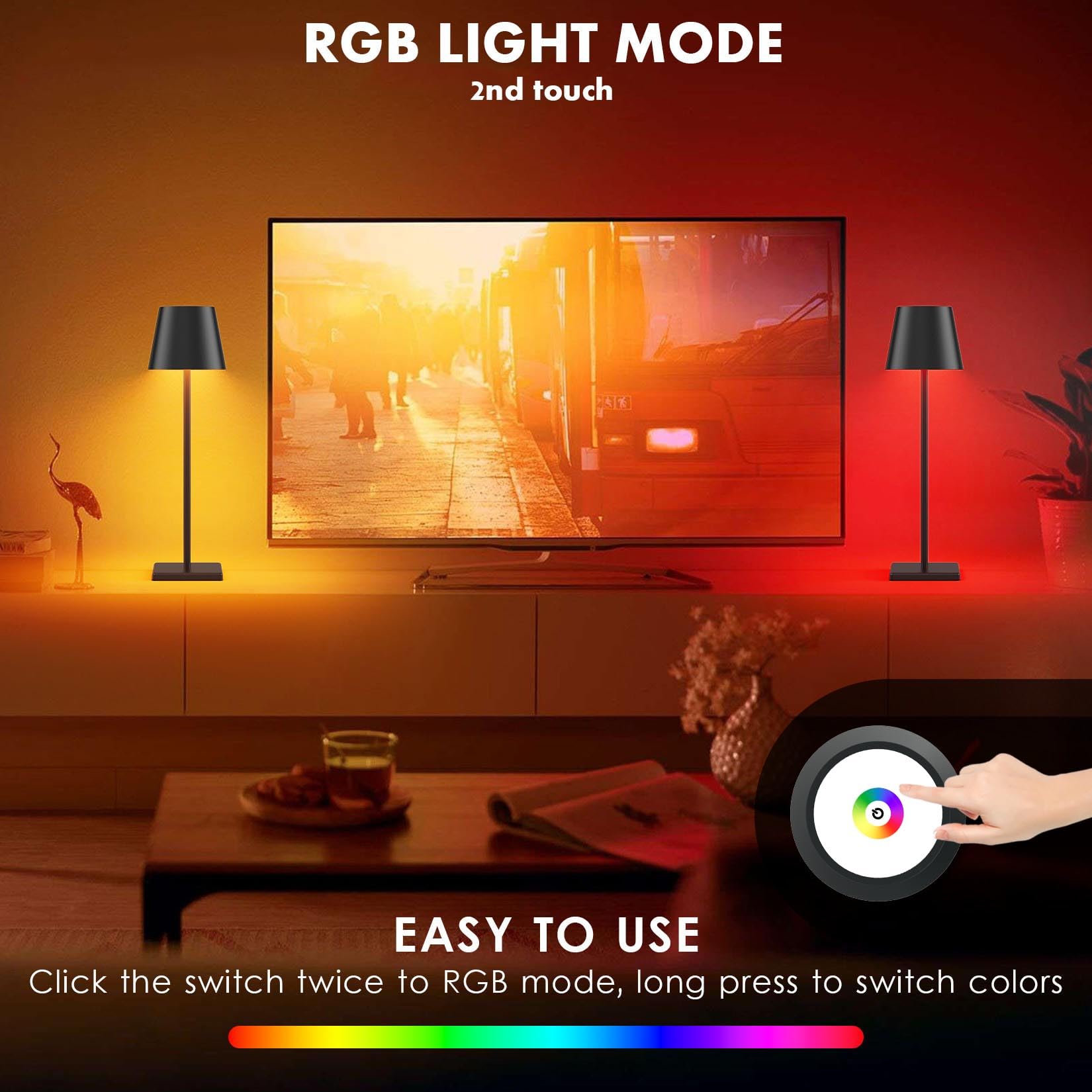 2 Pack Led Cordless Table Lamp With Rgb & Stepless Dimming Rechargeable Battery Desk Lamp 3W 5500Mah Battery Operated With Moder