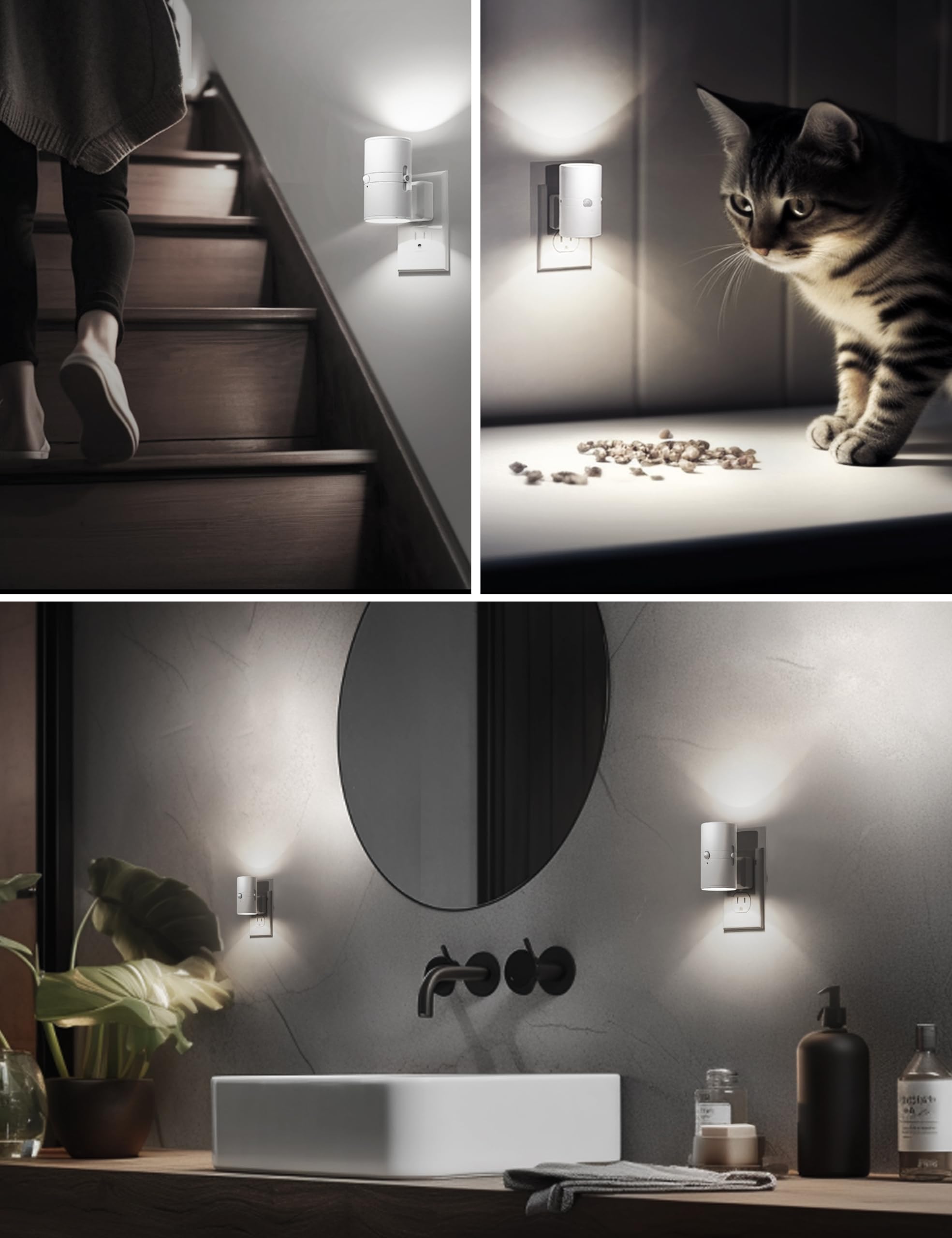 L LOHAS LED Motion Sensor Night Light, 2 Pack, Dimmable 0-100LM, 5000K Daylight White, Plastic, Model GY-066-03-WH