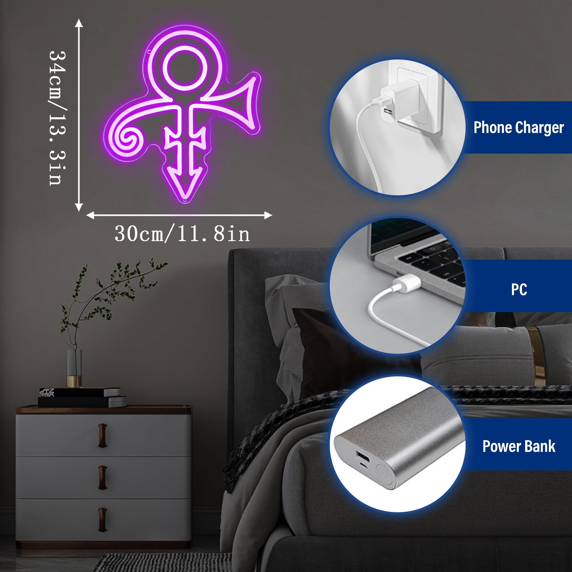 Gippro Prince Purple Neon Sign - Dimmable USB Light for Wall Decor, 13.3"x11.8", Perfect for Dorms, Bars, and Parties