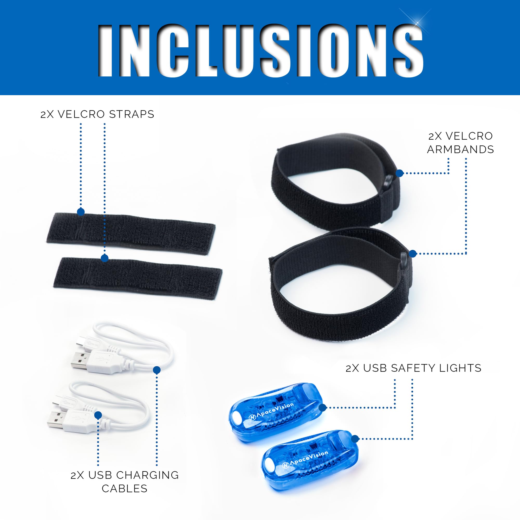 Apace EverLightFX USB Rechargeable LED Safety Light - 2 Pack, Super Bright Bike Tail & Running Light, Blue