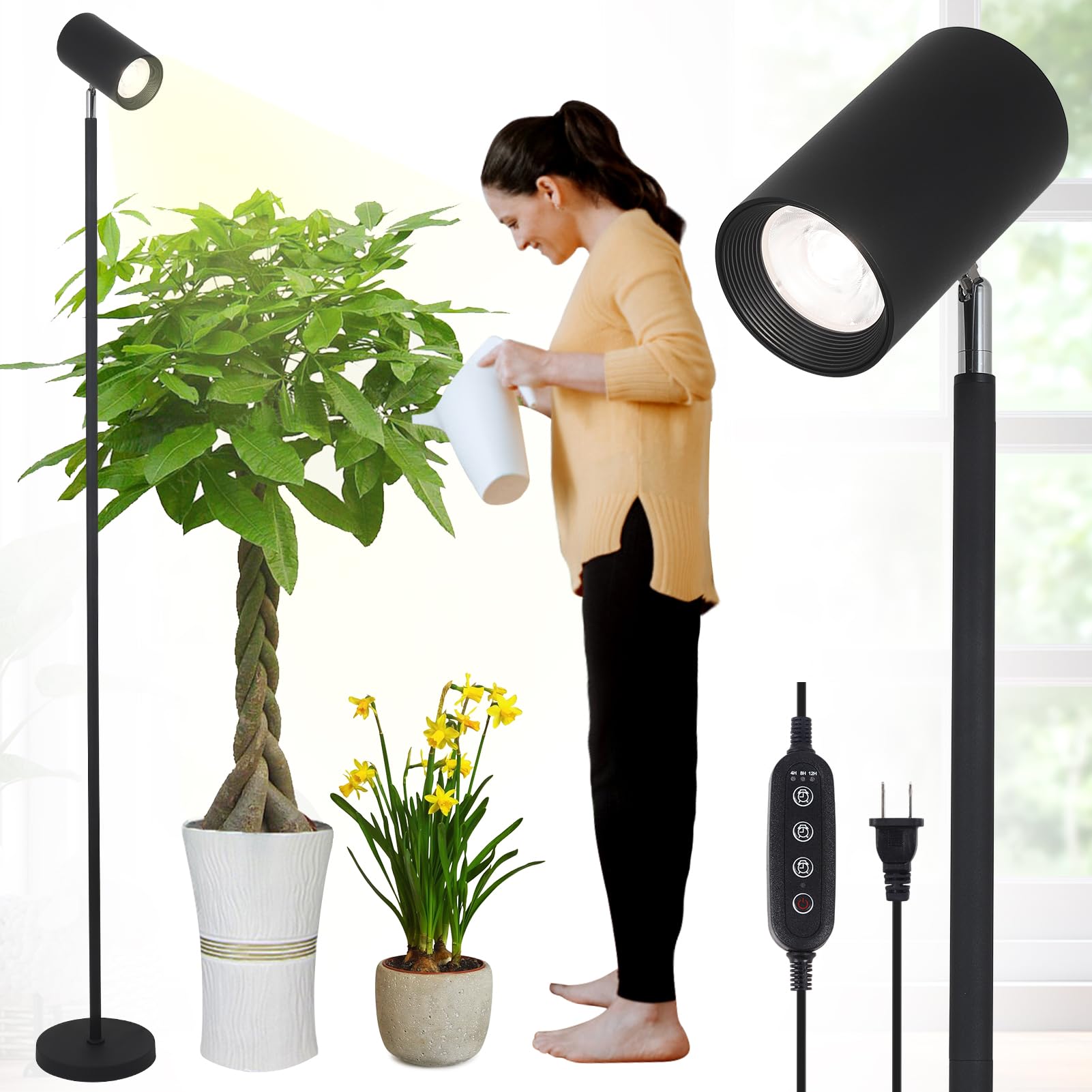 Hmvpl 40W Grow Lights Stand For Indoor Plants Full Spectrum  Standing Plant Light For Indoor Growing With Cob Plant Light Bulb  4/8/12H Timer  Tall Growth Floor Lamp For Large Plant (6 Level Height)