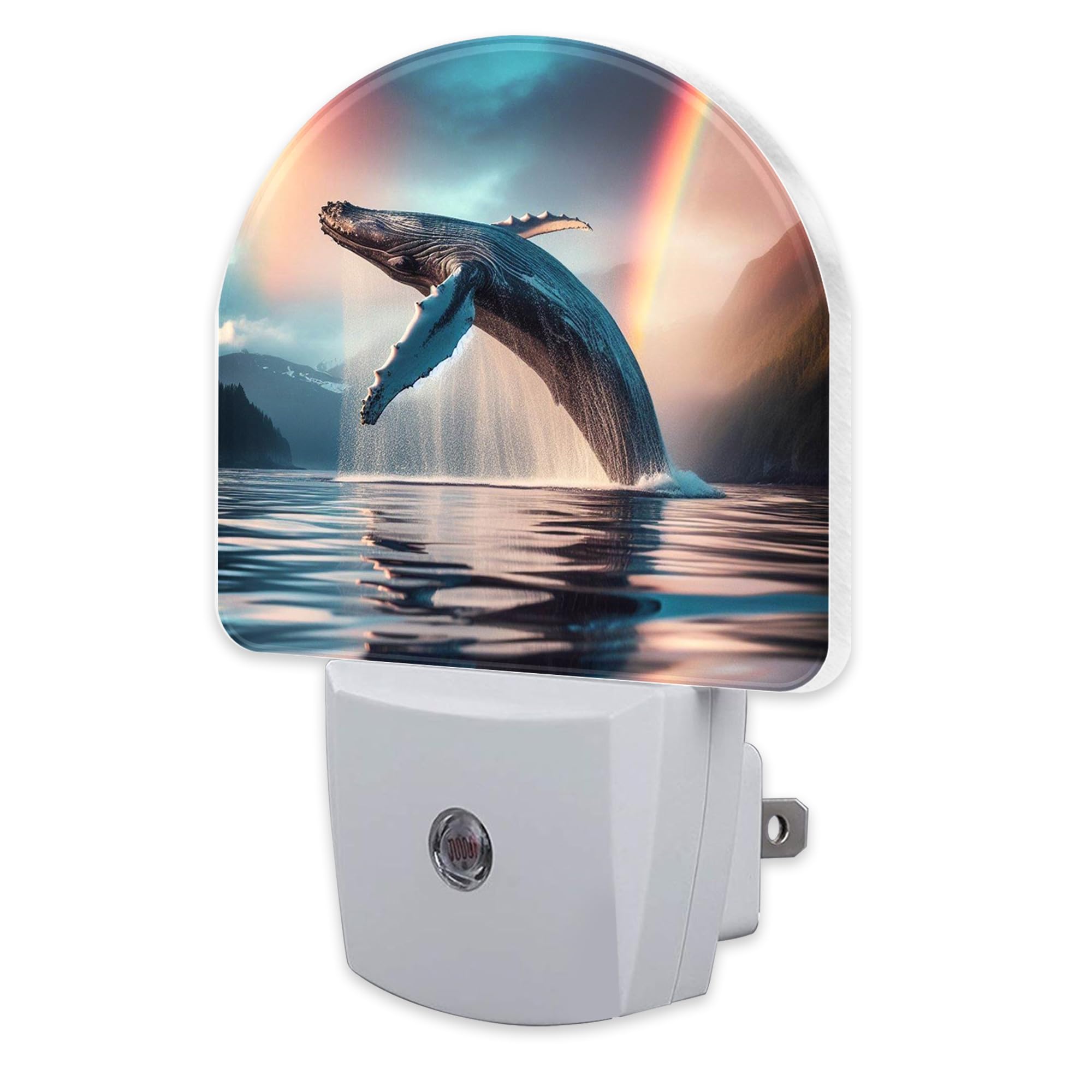 sndheke Jumping Whale Night Light for Kids, Ocean Marine Life Rainbow Night Light Plug in with Dusk to Dawn Sensor, 0.5w Energy 