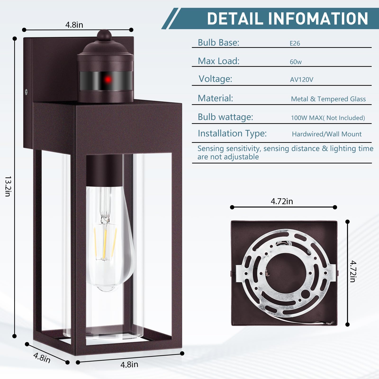 Motion Sensor Outdoor Wall Lanterns, Dusk To Dawn Sconce Exterior Light Fixture, 3 Lighting Modes Porch Lights, Waterproof Outsi