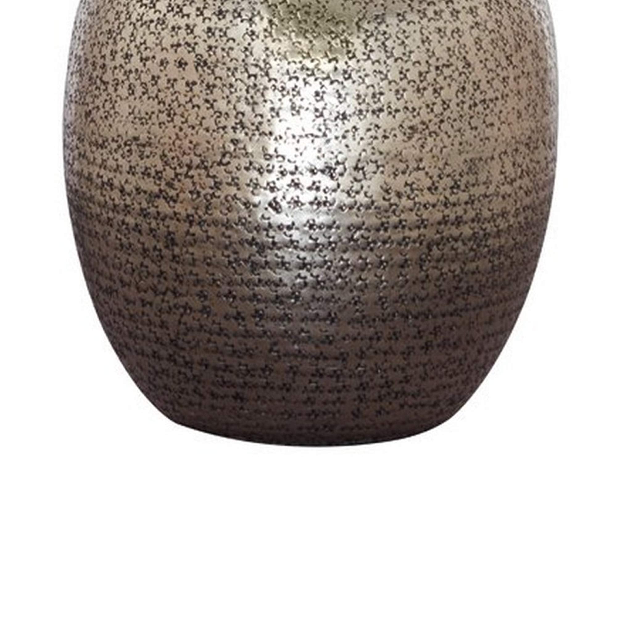 Benjara Bellied Metal Body Table Lamp With Splotched Details, Brass And Cream