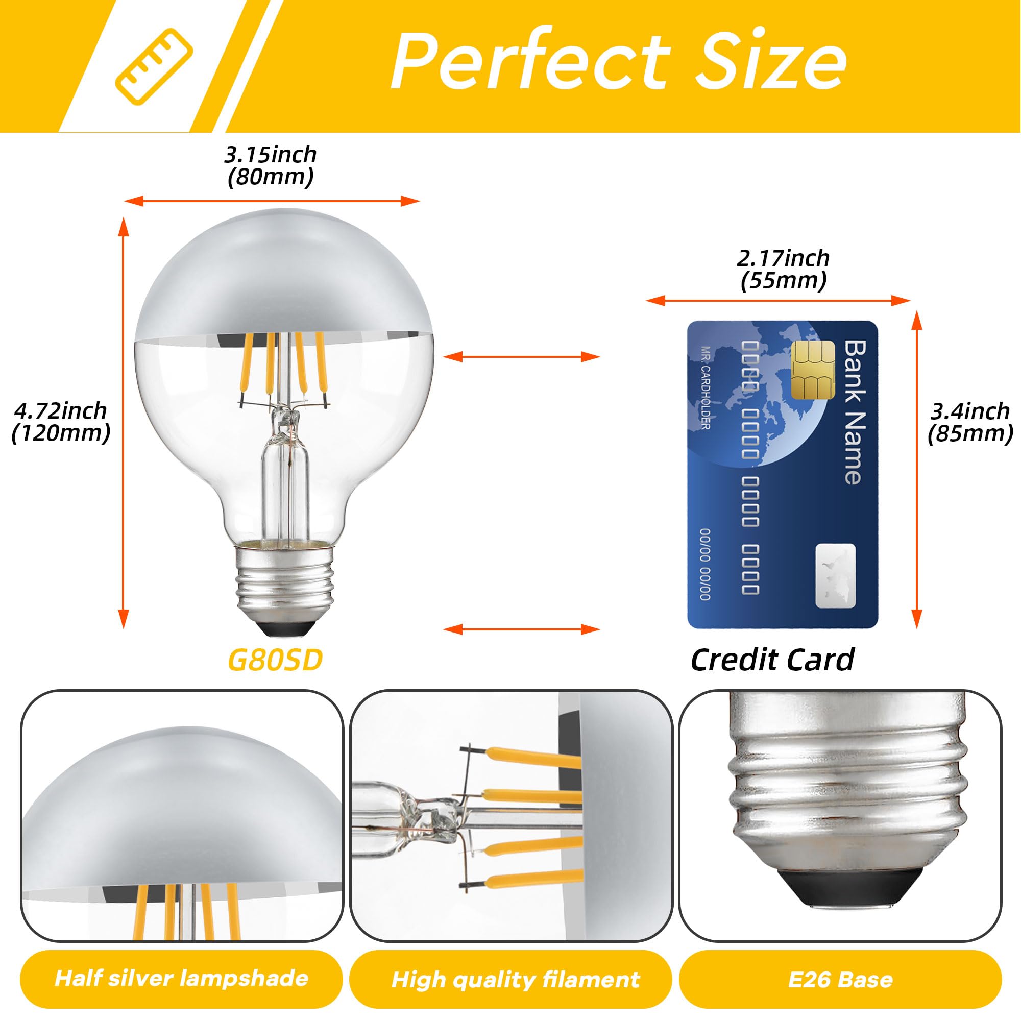 Padmo Ludaz Half Chrome Light Bulb,Dimmable G80/G25 Globe Chrome Tip Led Light Bulbs Silver Top,Dipped Light Bulbs With Silver B