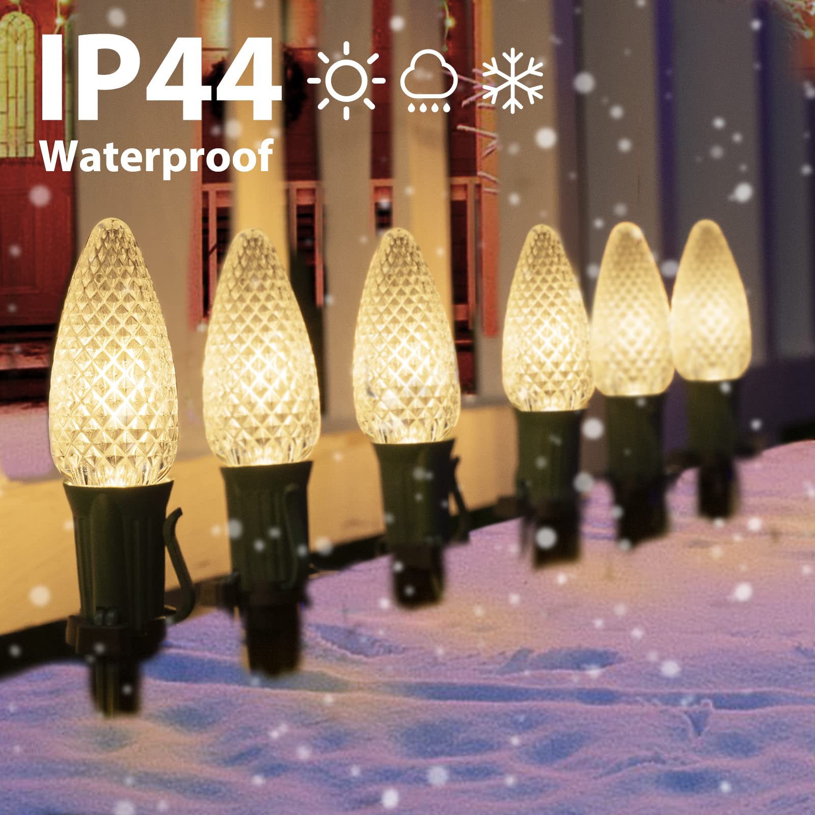 C9 Christmas String Lights Outdoor - 20 Led Pathway Light With Strawberry Shell And Stake Connectable Warm White High Voltage Wa